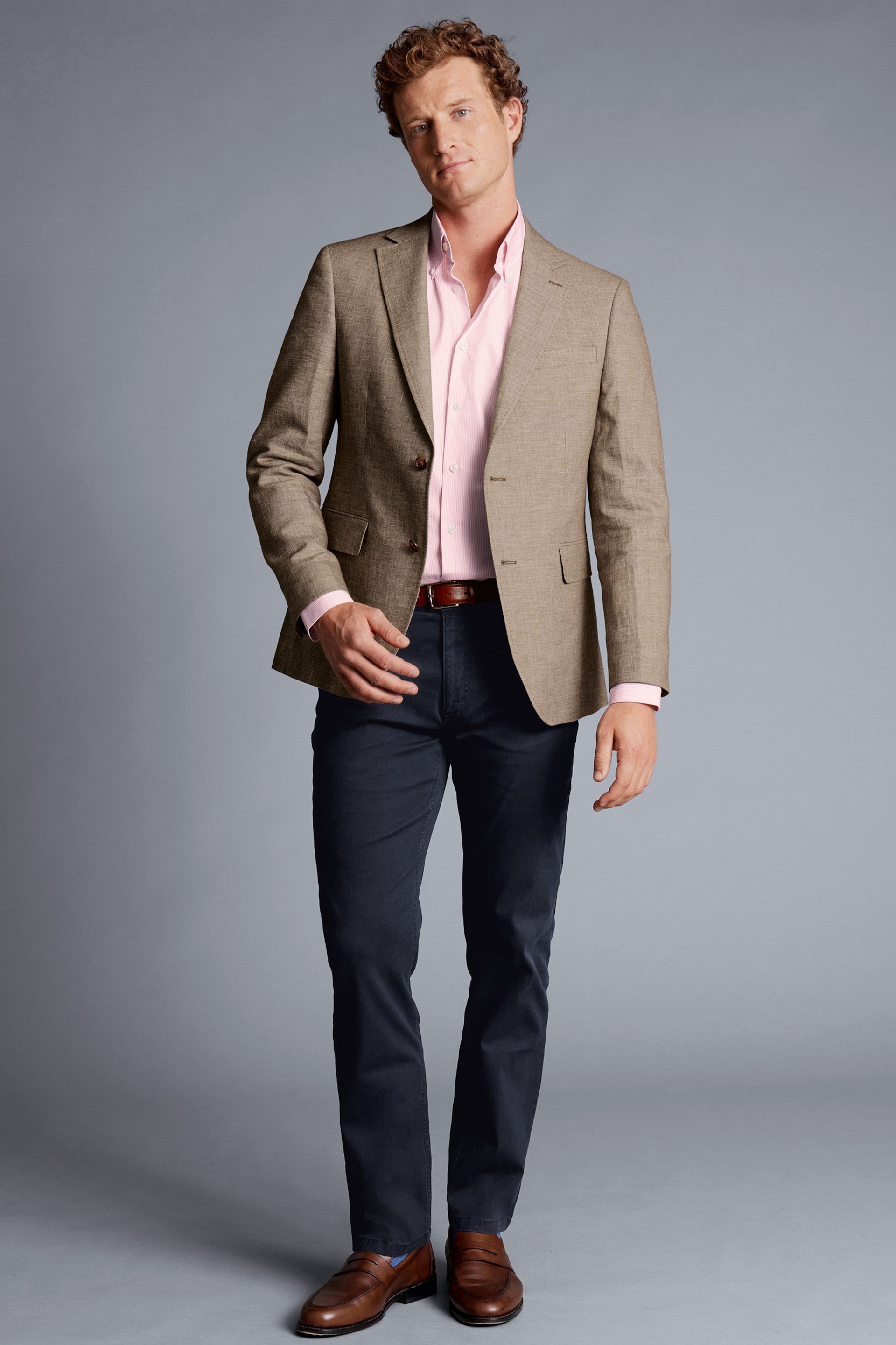 Charles Tyrwhitt Brown Slim Fit Updated Linen Cotton Jacket - Image 3 of 8