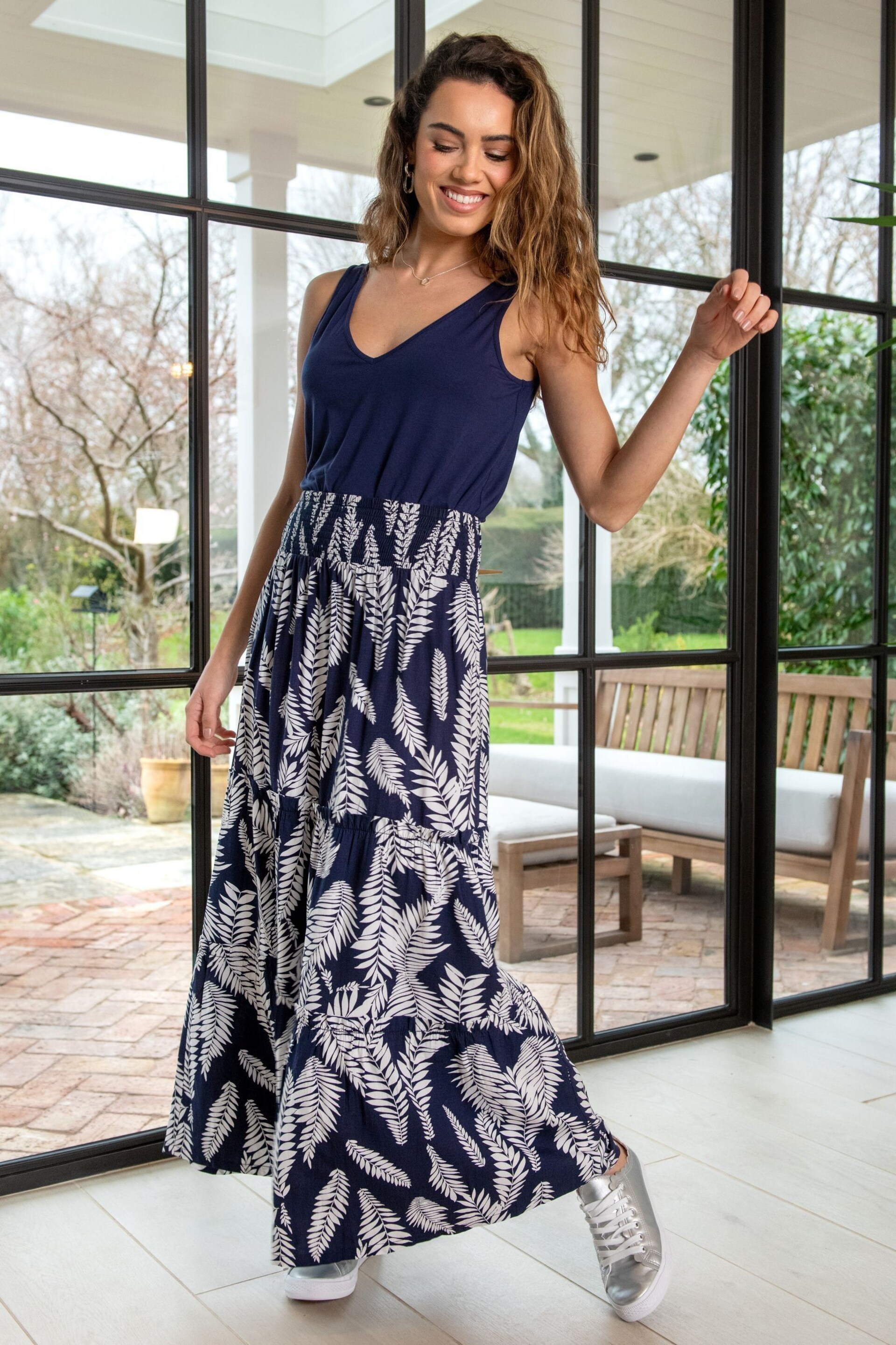 Pour Moi Blue Tahlia Woven Frill Tiered Maxi Skirt - Image 1 of 4