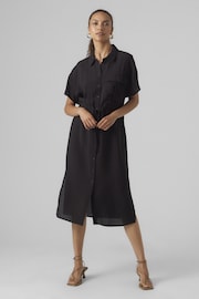 VERO MODA Black Utility Pocket Midi Shirt Dress - Image 1 of 4