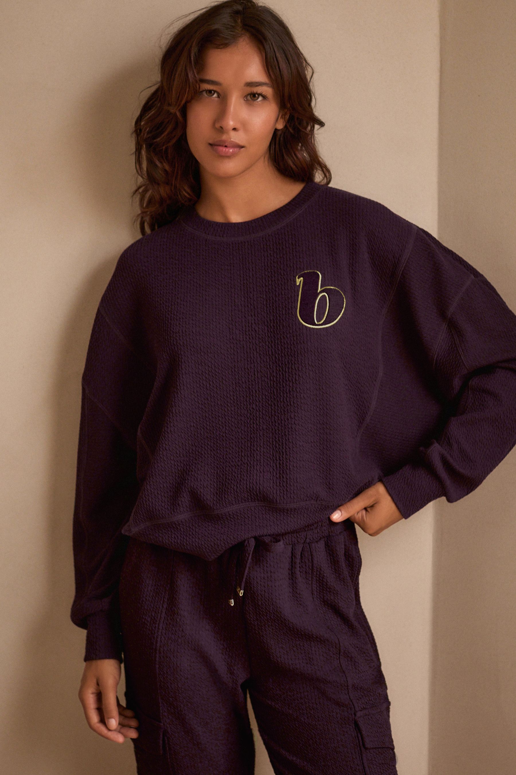 B By Ted Baker Purple Crinkle Sweat Top