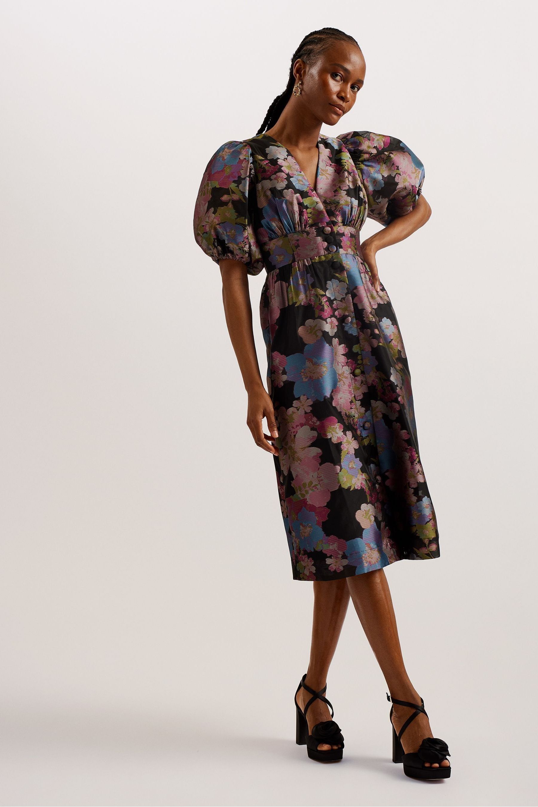 Buy Ted Baker Black Matsea Button Front Jacquard Midi Dress from Next Ireland