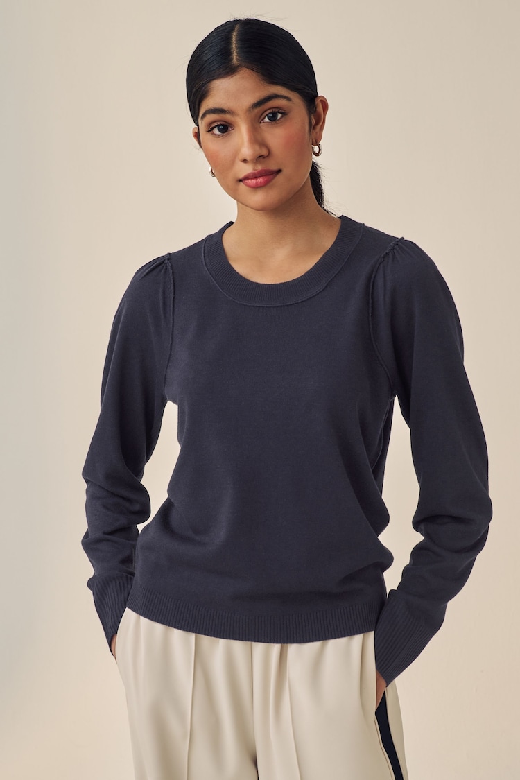 Navy Blue Crew Neck Long Sleeve Jumper - Image 2 of 6