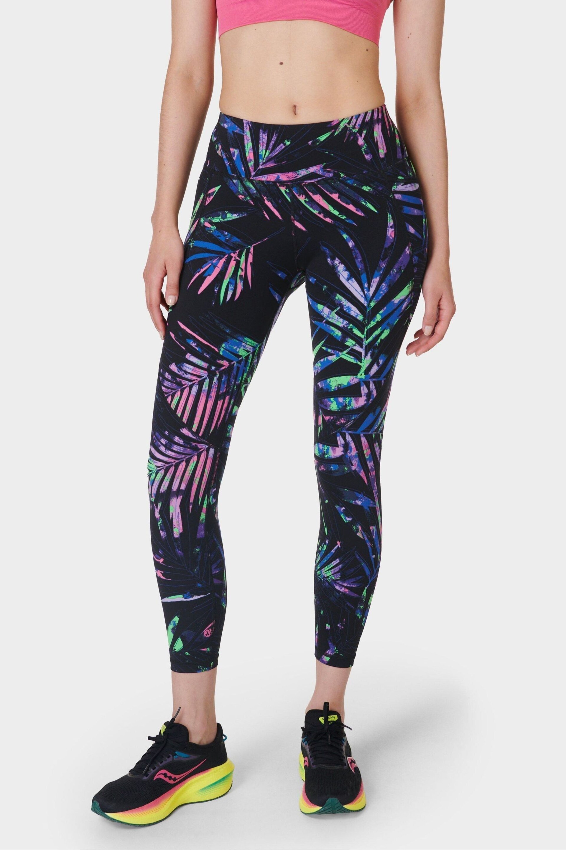 Sweaty Betty Black Paradise Palms Print Full Length Power Workout Leggings - Image 1 of 9