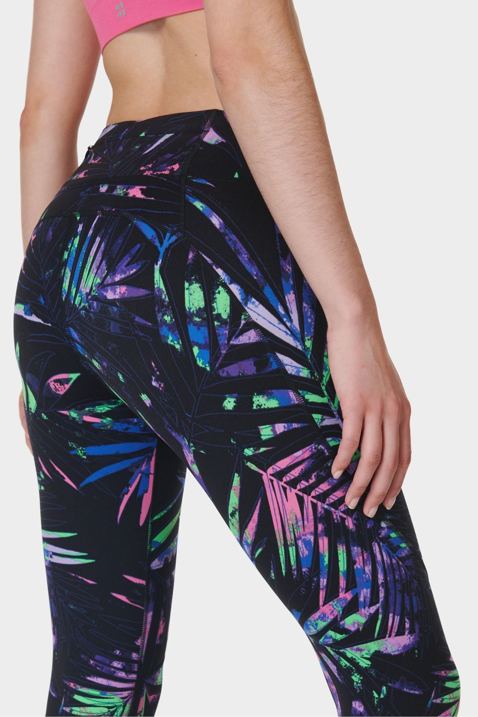 Sweaty Betty Black Paradise Palms Print Full Length Power Workout Leggings - Image 5 of 9