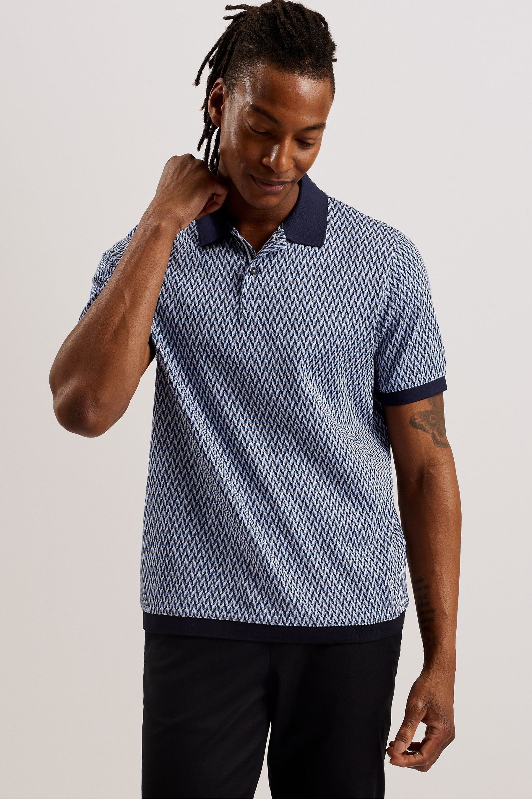 Buy Ted Baker Blue Skelt Short Sleeve Regular Jacquard Polo Shirt from Next Luxembourg