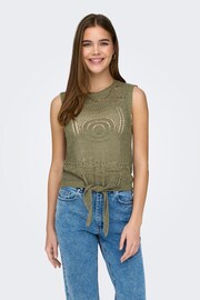 JDY Green Crochet Sleeveless Tie Front Top - Image 2 of 6