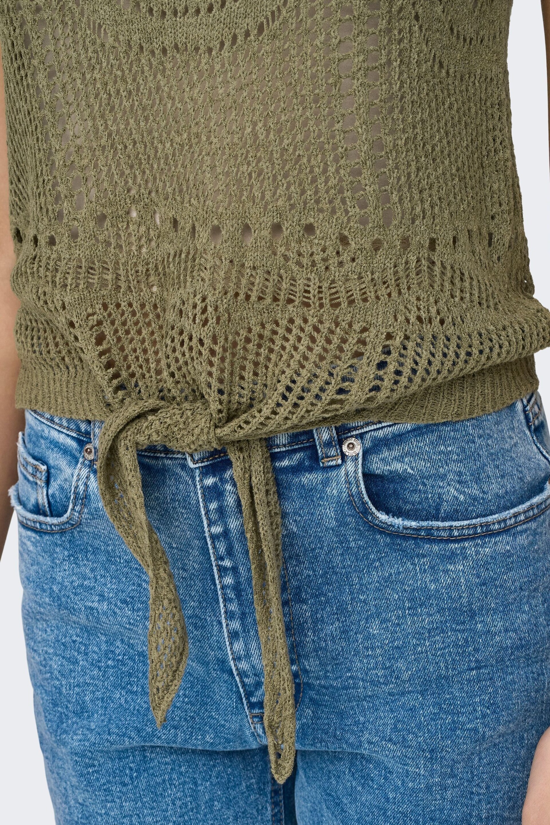 JDY Green Crochet Sleeveless Tie Front Top - Image 4 of 6