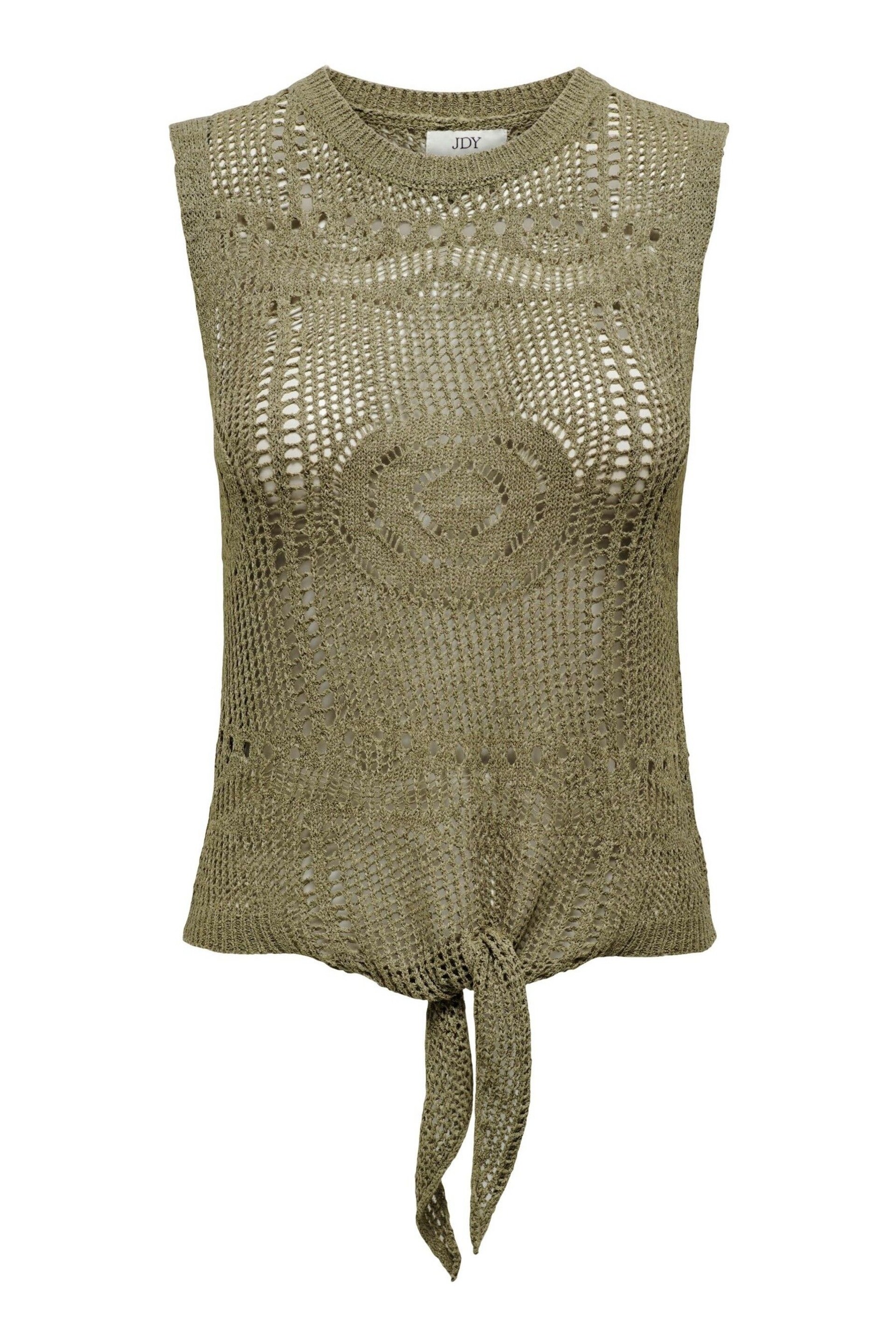 JDY Green Crochet Sleeveless Tie Front Top - Image 5 of 6