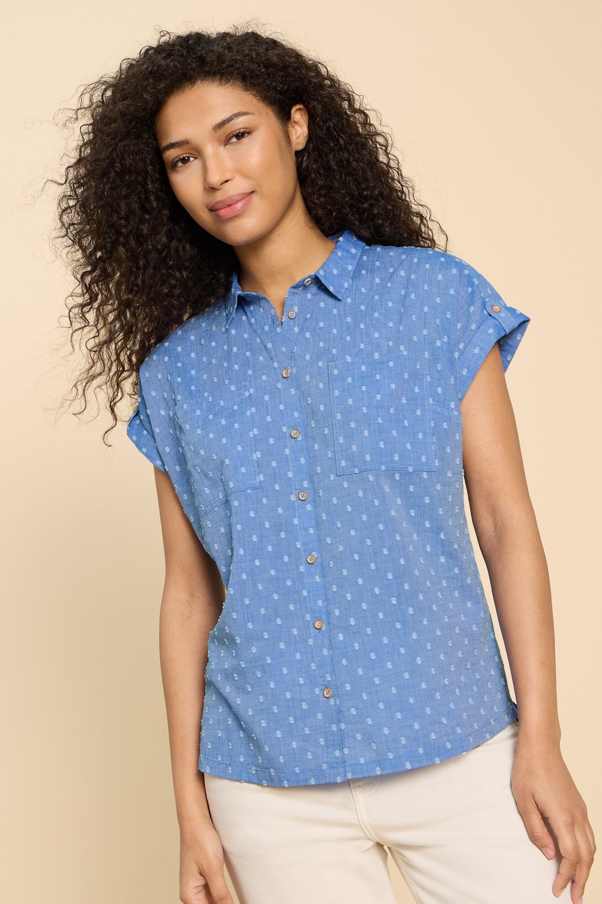 White Stuff Blue Ellie Organic Cotton Shirt - Image 1 of 7