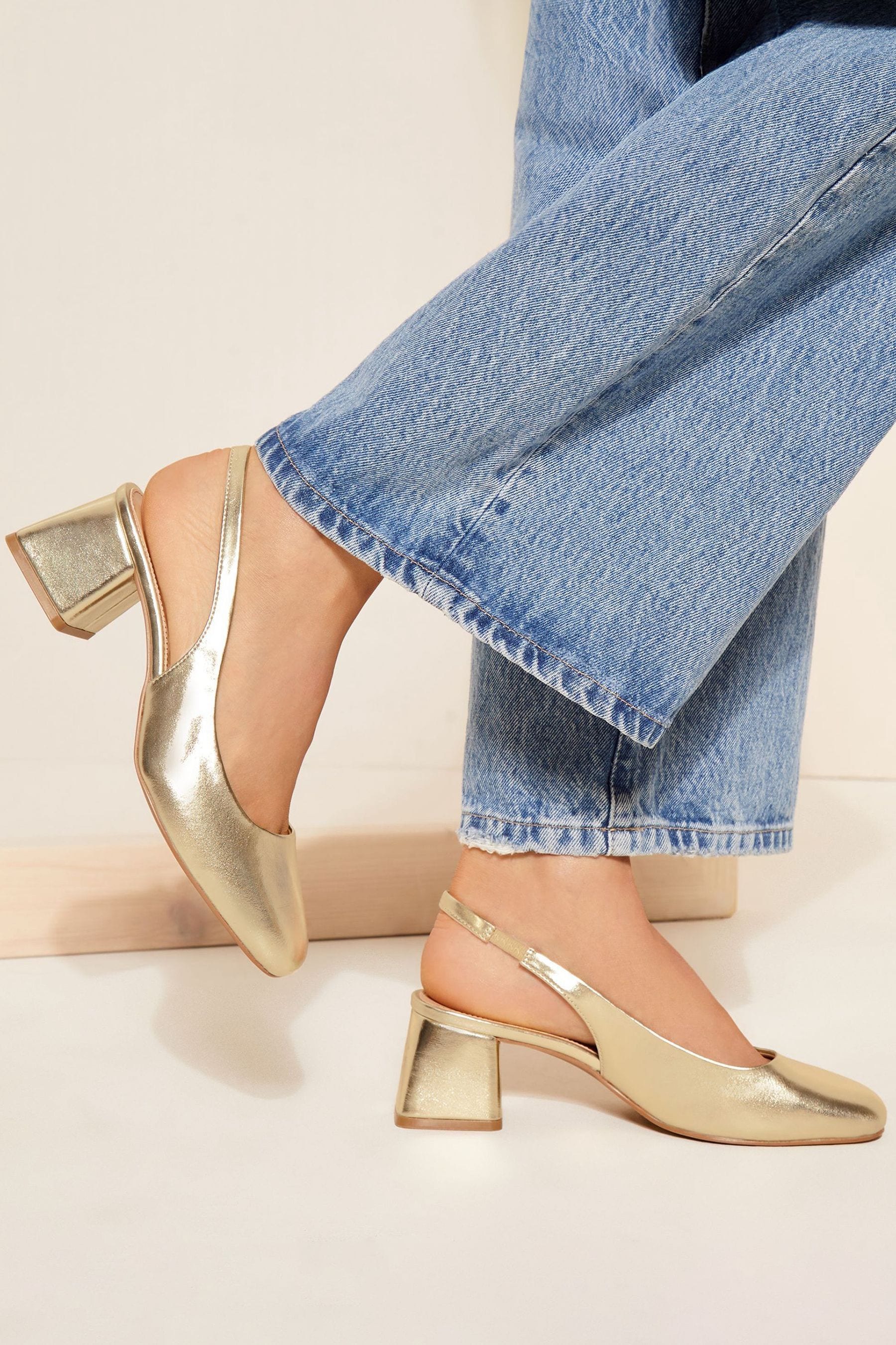 Buy Friends Like These Gold Regular Fit Round Toe Low Block Heel Slingback Court Shoe from Next Oman