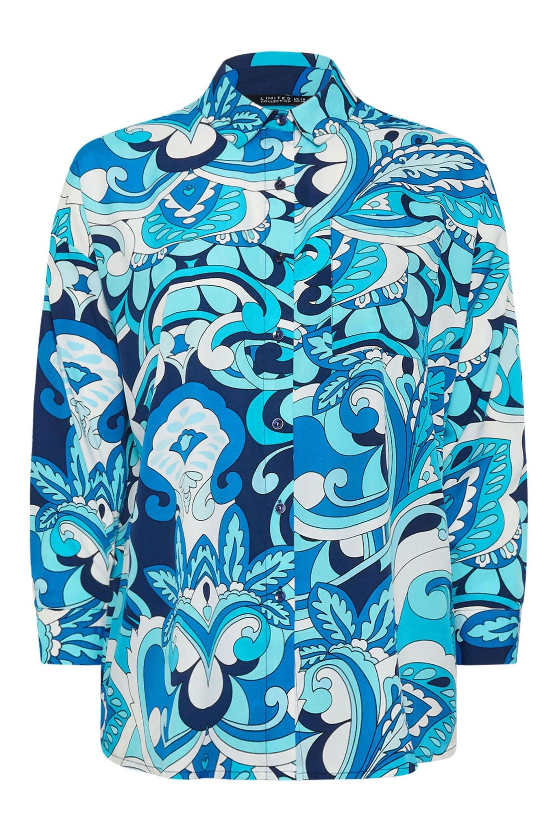 Yours Curve Blue Limited Collection Abstract Print Boyfriend Shirt - Image 6 of 6