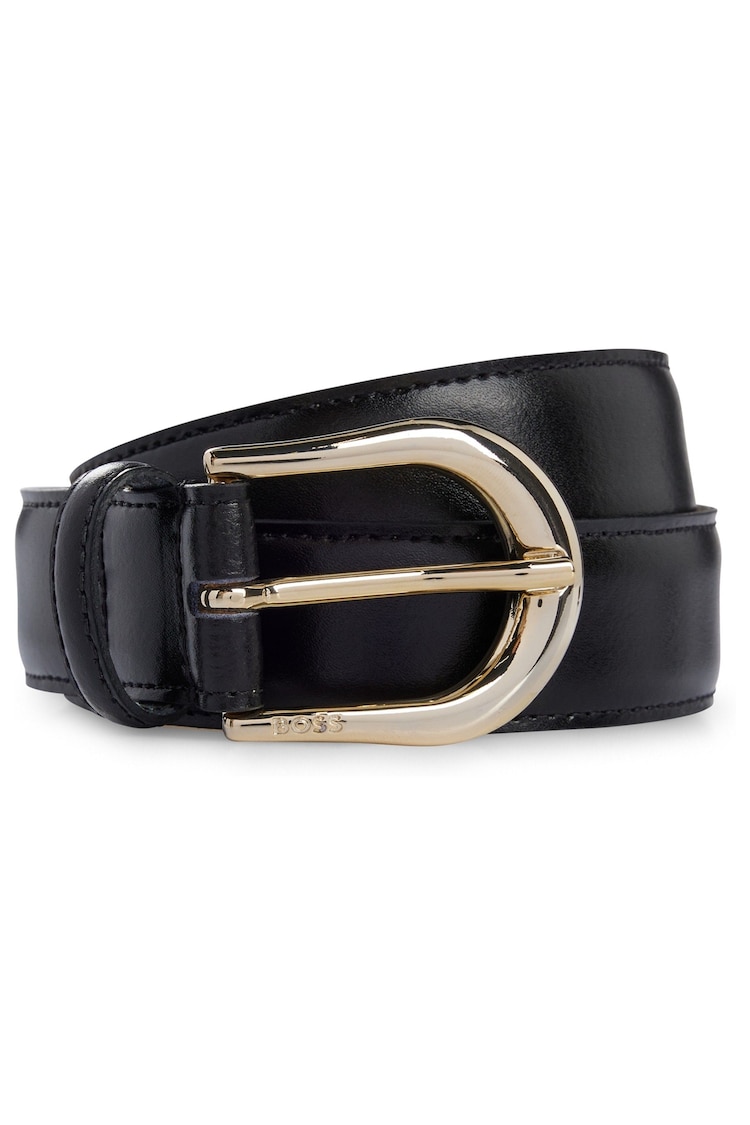 BOSS Black Italian-Leather Belt With Logo-Engraved Buckle - Image 1 of 3