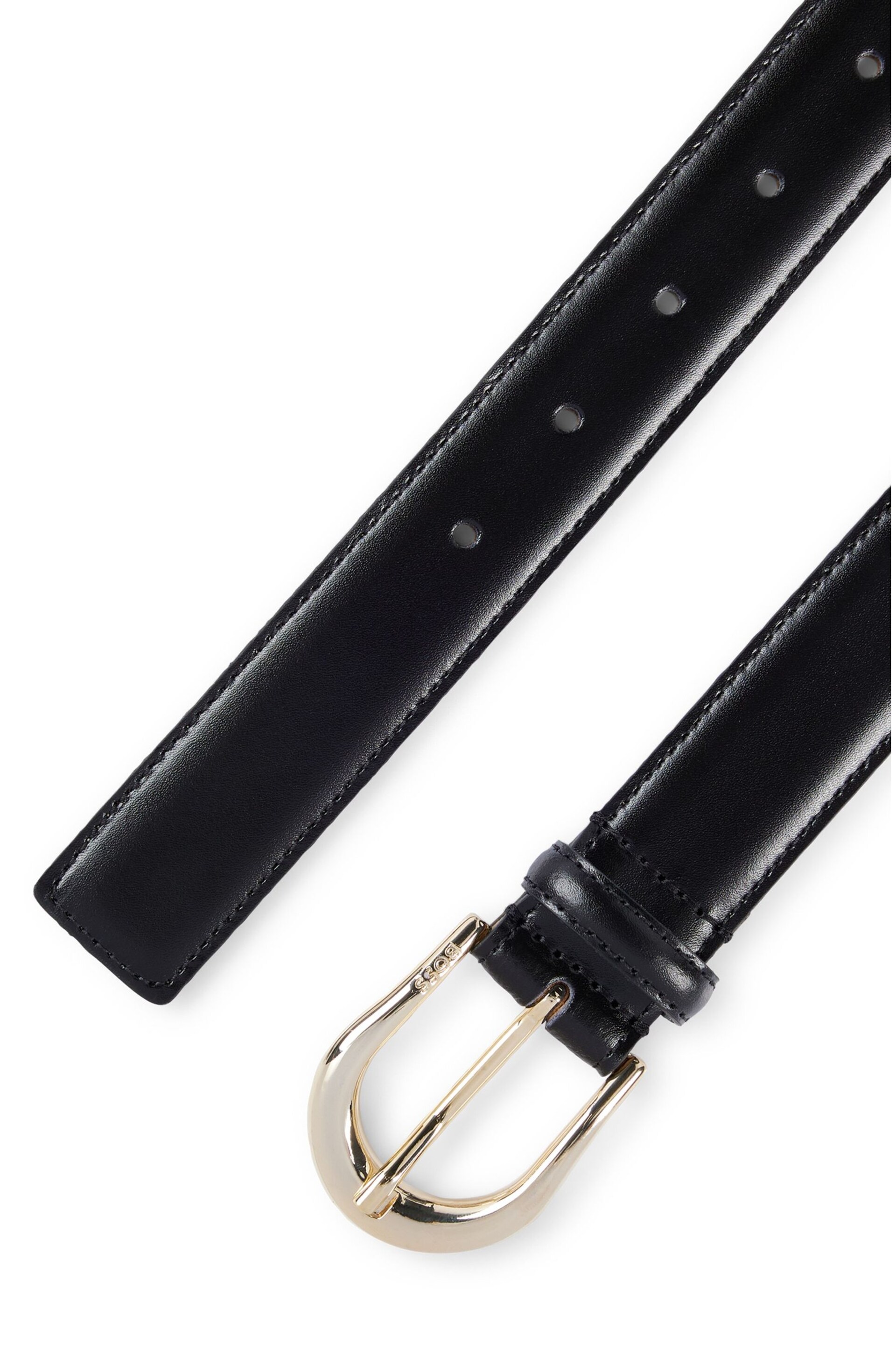 BOSS Black Italian-Leather Belt With Logo-Engraved Buckle - Image 2 of 3