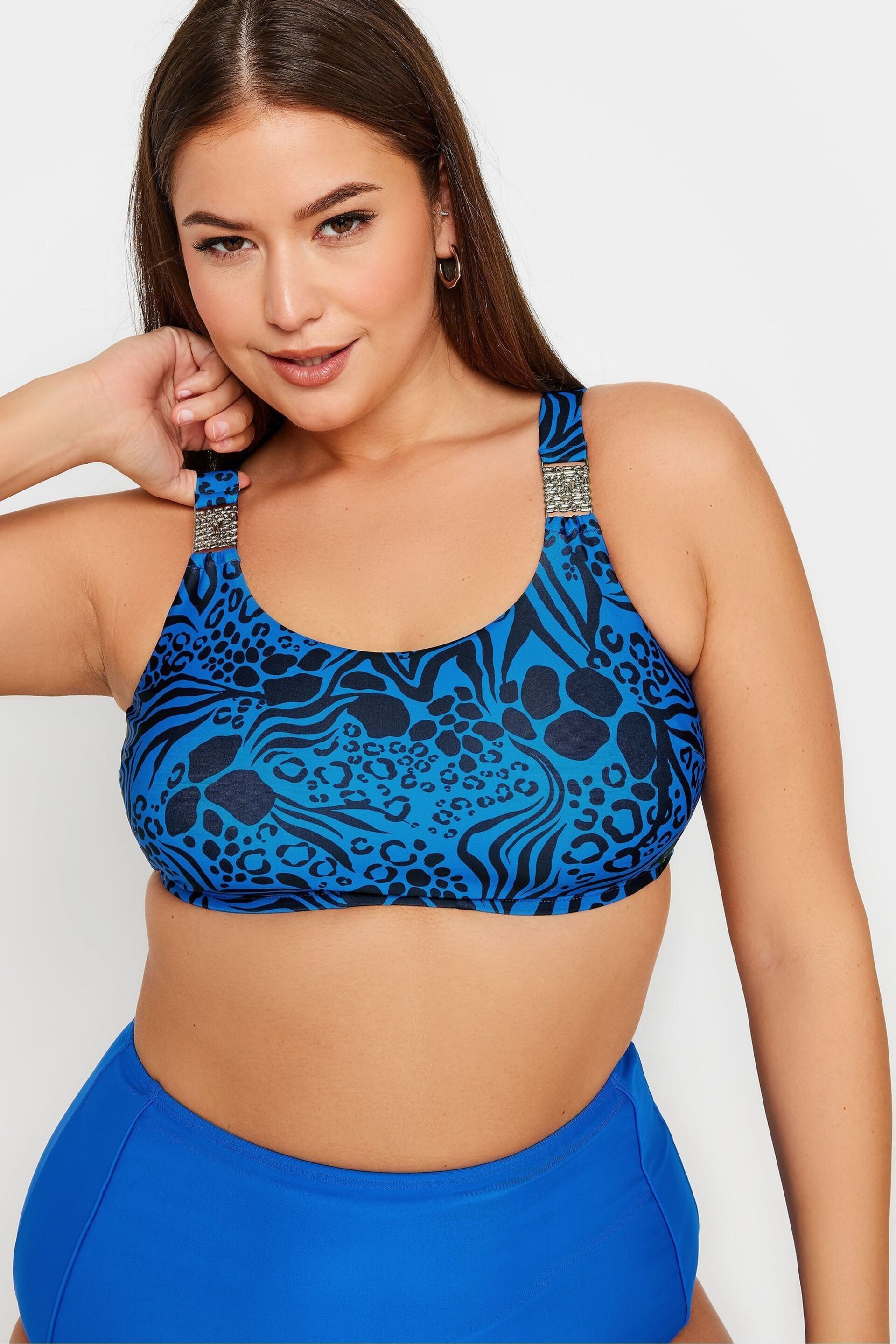 Yours Curve Cobalt Blue Chain Detail Bikini Top - Image 4 of 6