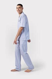 Chelsea Peers Blue Poplin Stripe Print Short Sleeve Long Pyjama Set - Image 3 of 5
