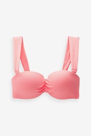 Coral Pink Rib Shaping Padded Wired Bandeau Bikini Top - Image 4 of 4