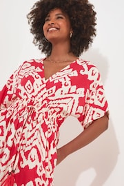 Joe Browns Red Petite Abstract Print Relaxed Wrap Front Maxi Dress - Image 6 of 7