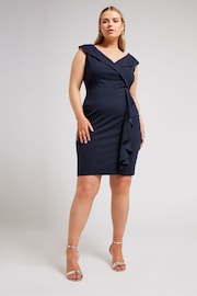 Yours Curve Blue London Tuxedo Frill Shift Dress - Image 1 of 5