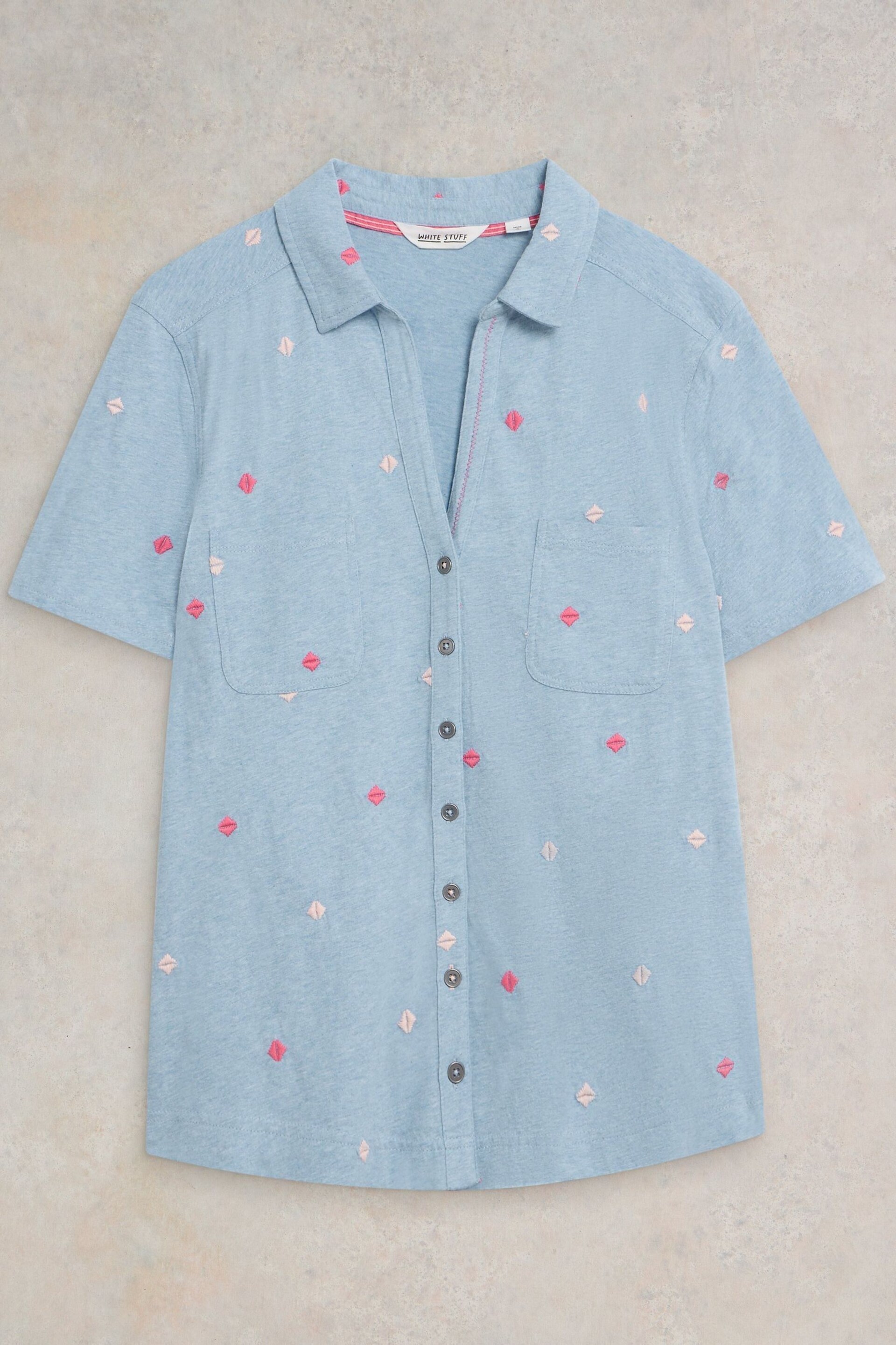 White Stuff Blue Penny Pocket Embroidered Shirt - Image 5 of 7