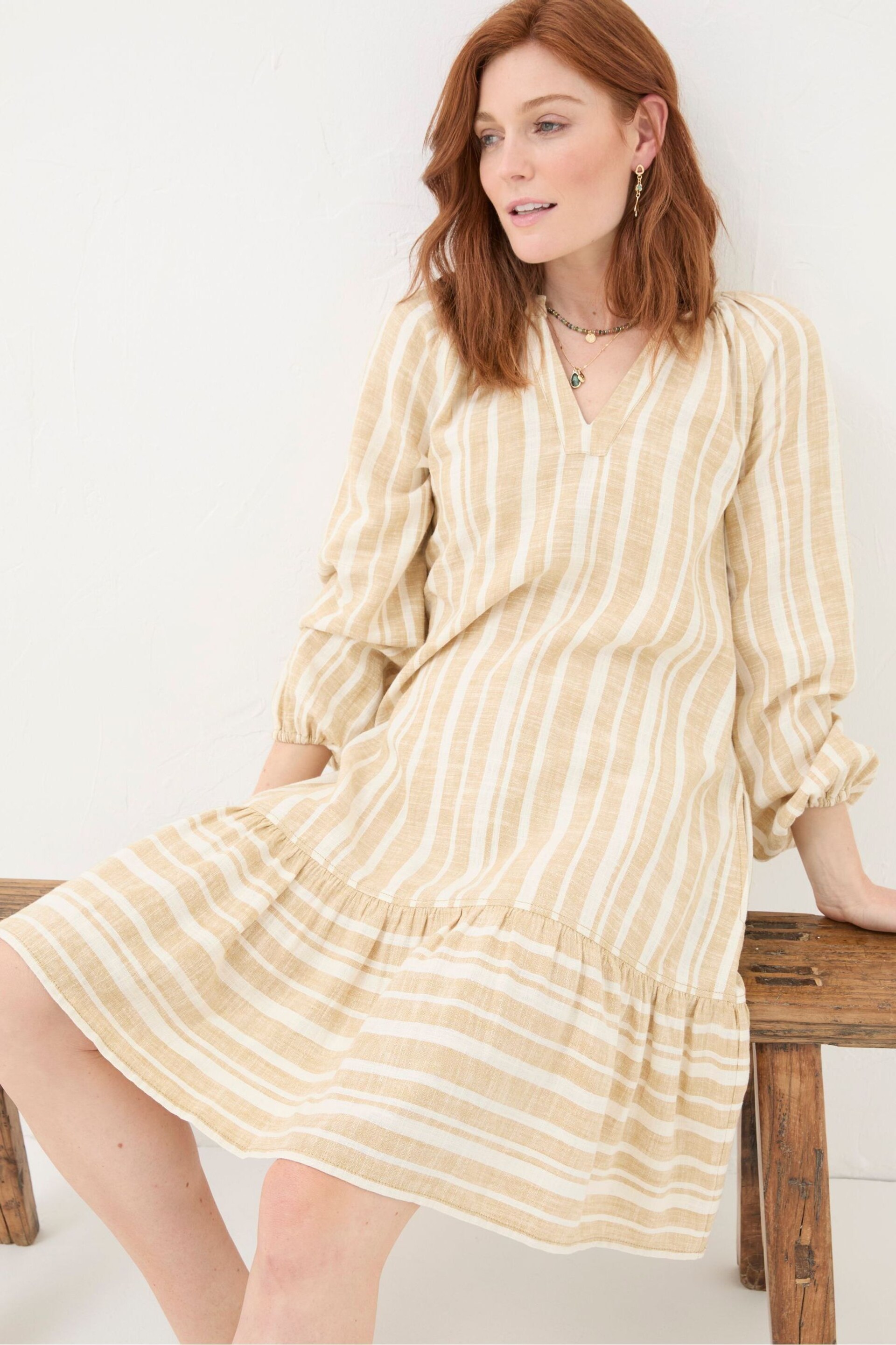 FatFace Natural Amy Linen Blend Stripe Dress - Image 3 of 7