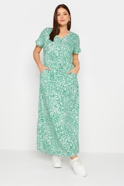 Yours Curve Green 100% Cotton Side Split Drawcord Maxi Dress - Image 2 of 5