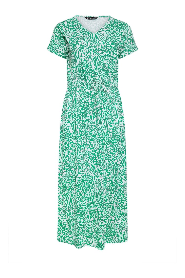 Yours Curve Green 100% Cotton Side Split Drawcord Maxi Dress - Image 5 of 5