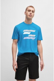 BOSS Blue Cotton-Jersey T-Shirt With Flag-Inspired Artwork - Image 2 of 5