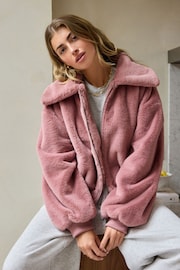 Pink Faux Fur Zip Lounge Jacket - Image 1 of 8