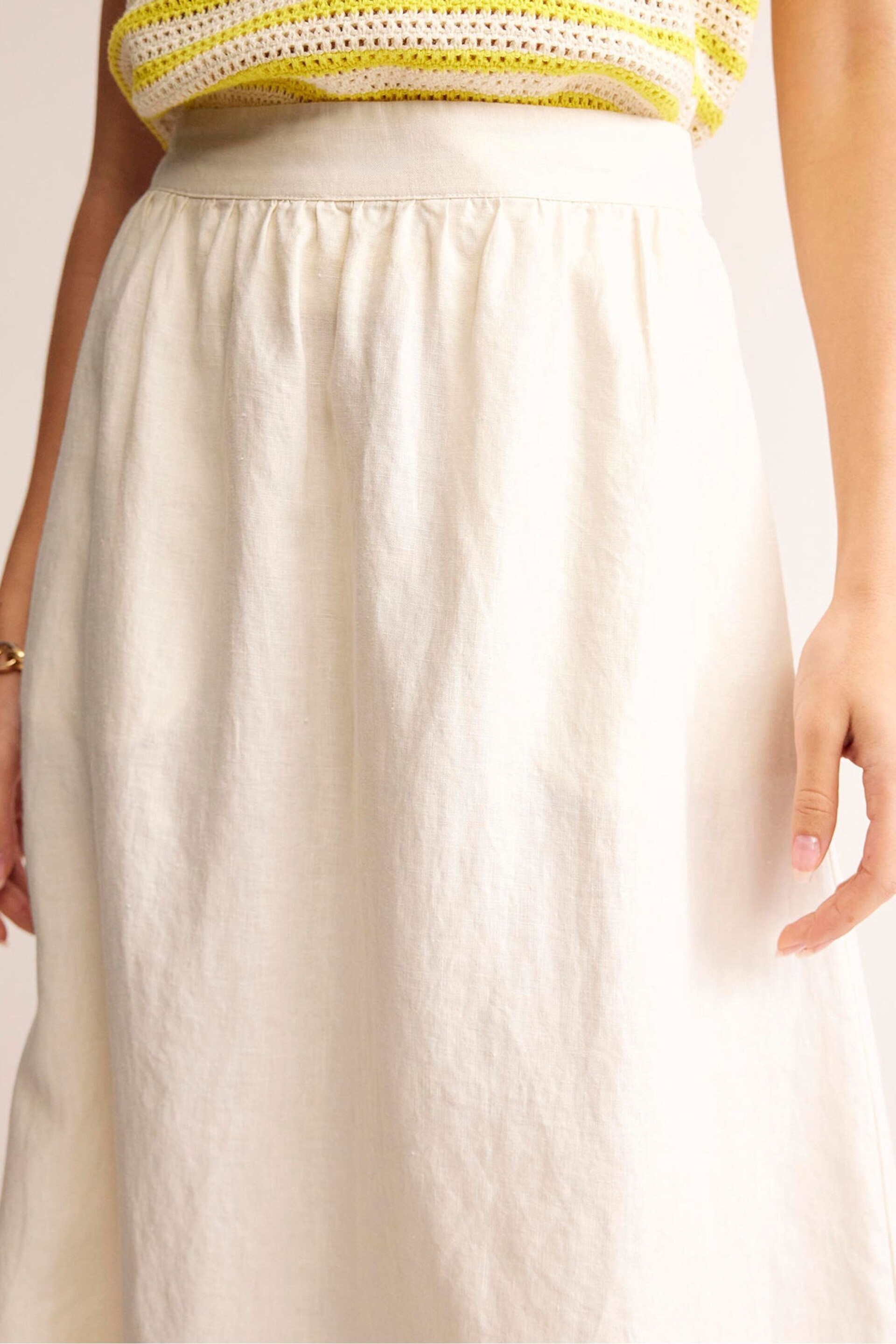 Boden Cream Florence Linen Midi Skirt - Image 2 of 5