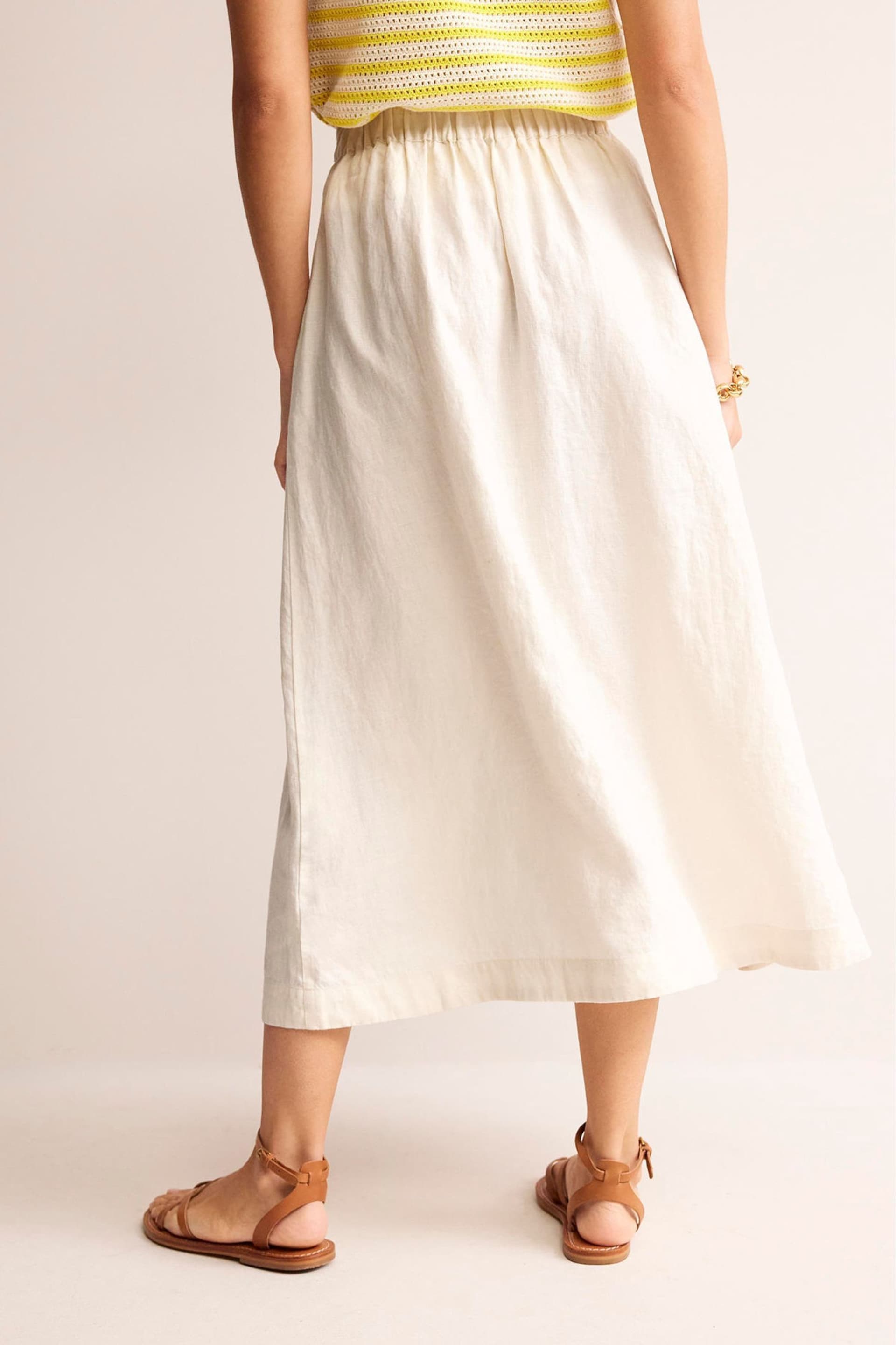 Boden Cream Florence Linen Midi Skirt - Image 3 of 5