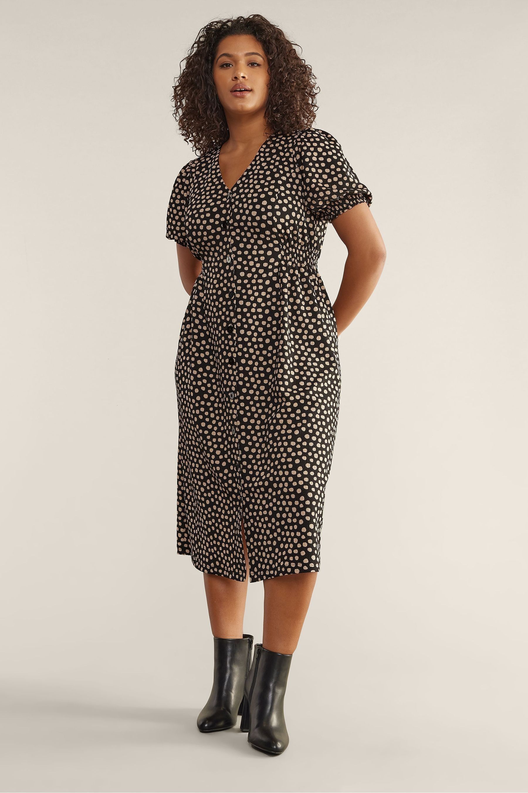 Curve Spot Button Front Dress