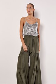 Apricot Green Tiered Wide-Leg Woven Trousers - Image 1 of 4