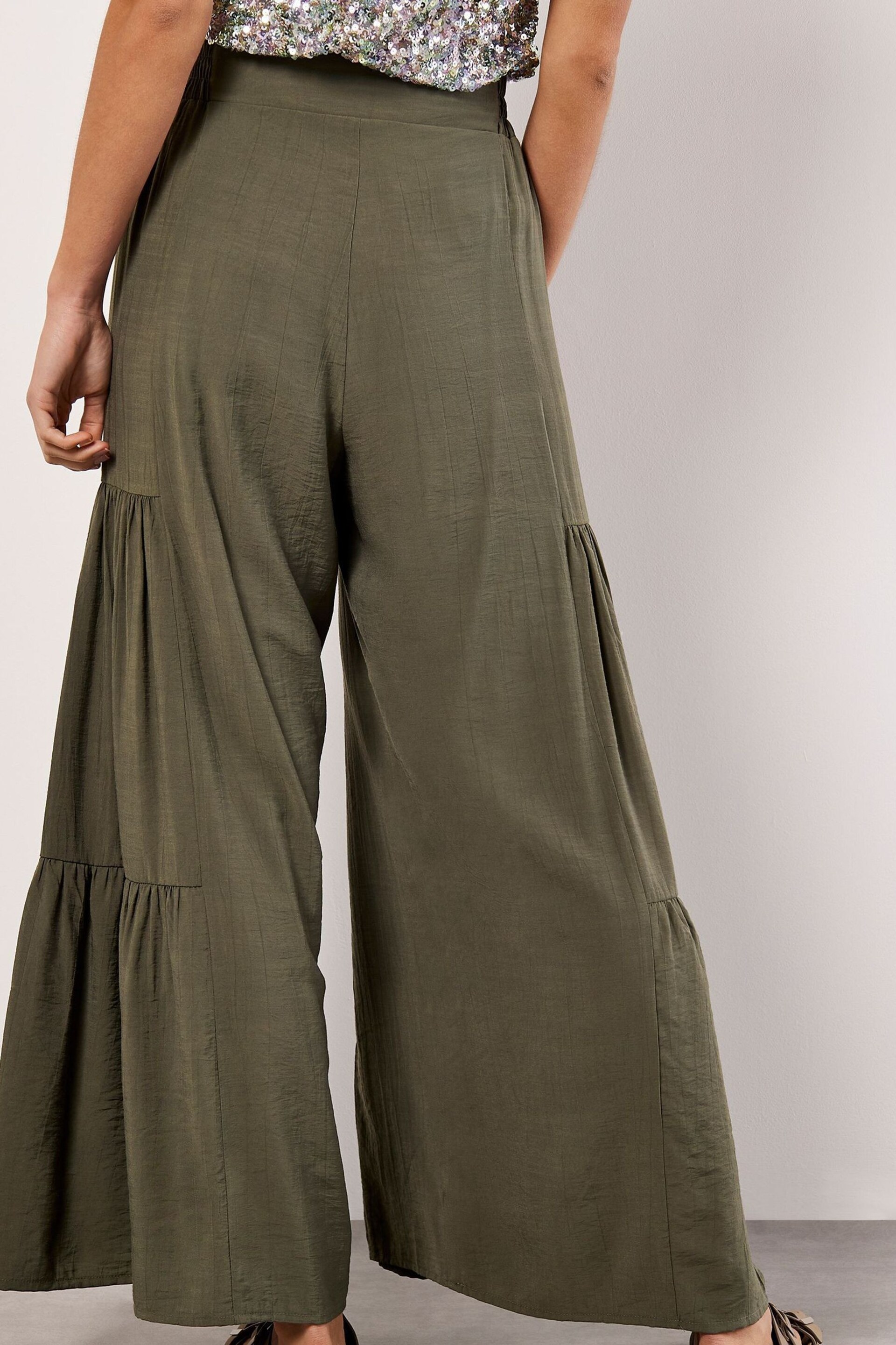 Apricot Green Tiered Wide-Leg Woven Trousers - Image 4 of 4