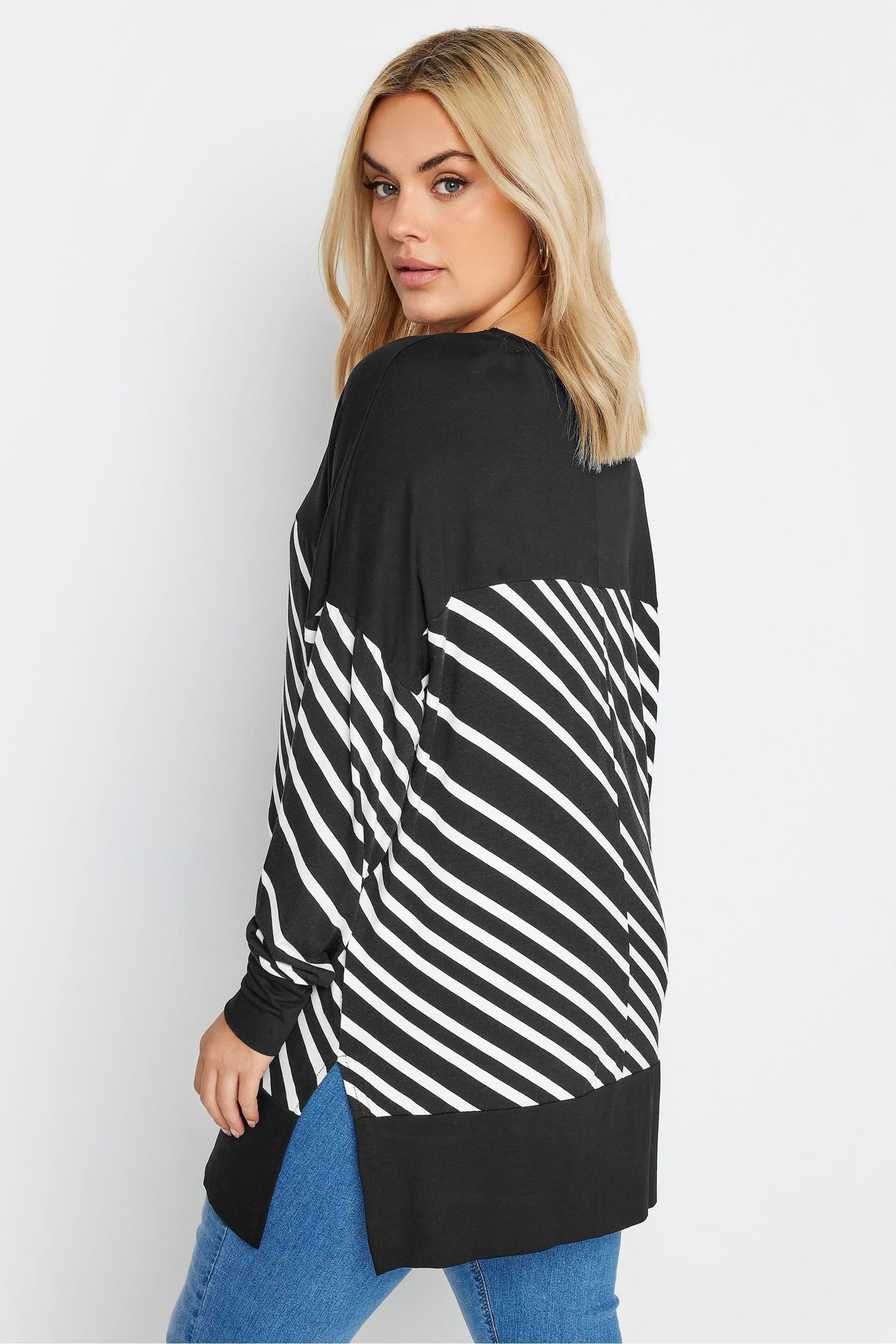 Yours Curve Black Striped Print Top - Image 3 of 4