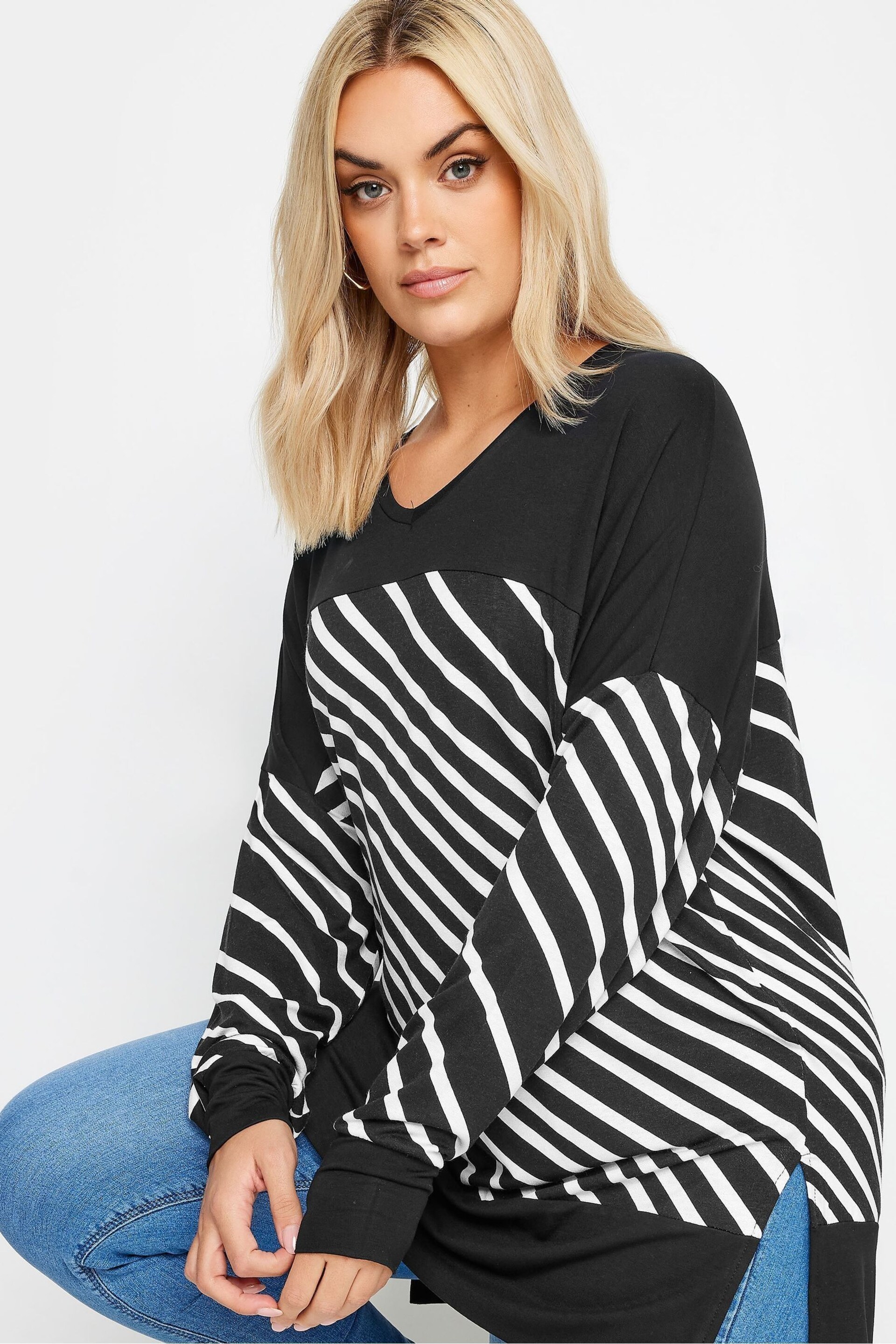 Yours Curve Black Striped Print Top - Image 4 of 4