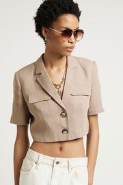 River Island Beige Cropped Structured Jacket - Image 1 of 5
