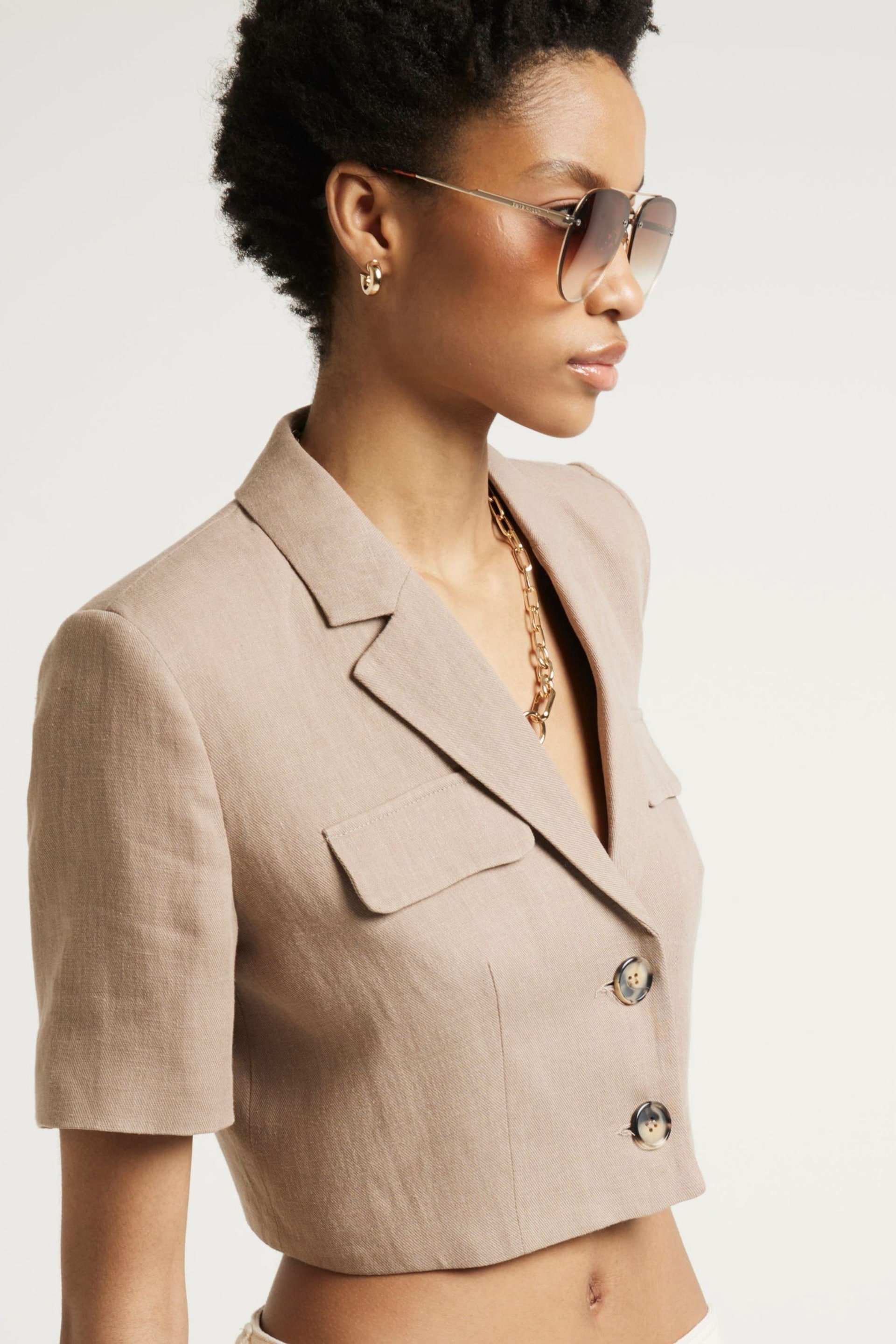 River Island Beige Cropped Structured Jacket - Image 2 of 5