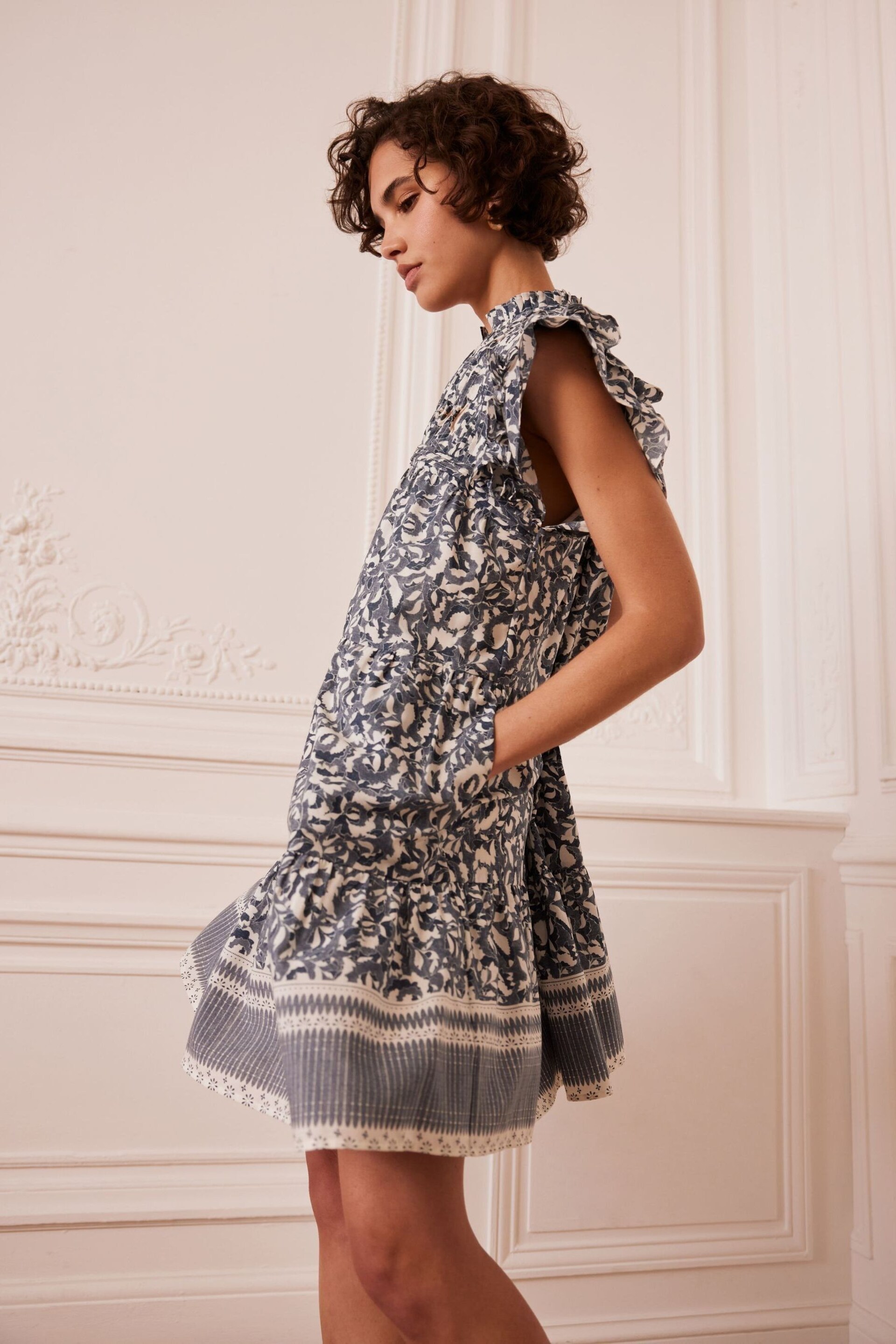 Mint Velvet Blue Print Mini Dress - Image 2 of 4