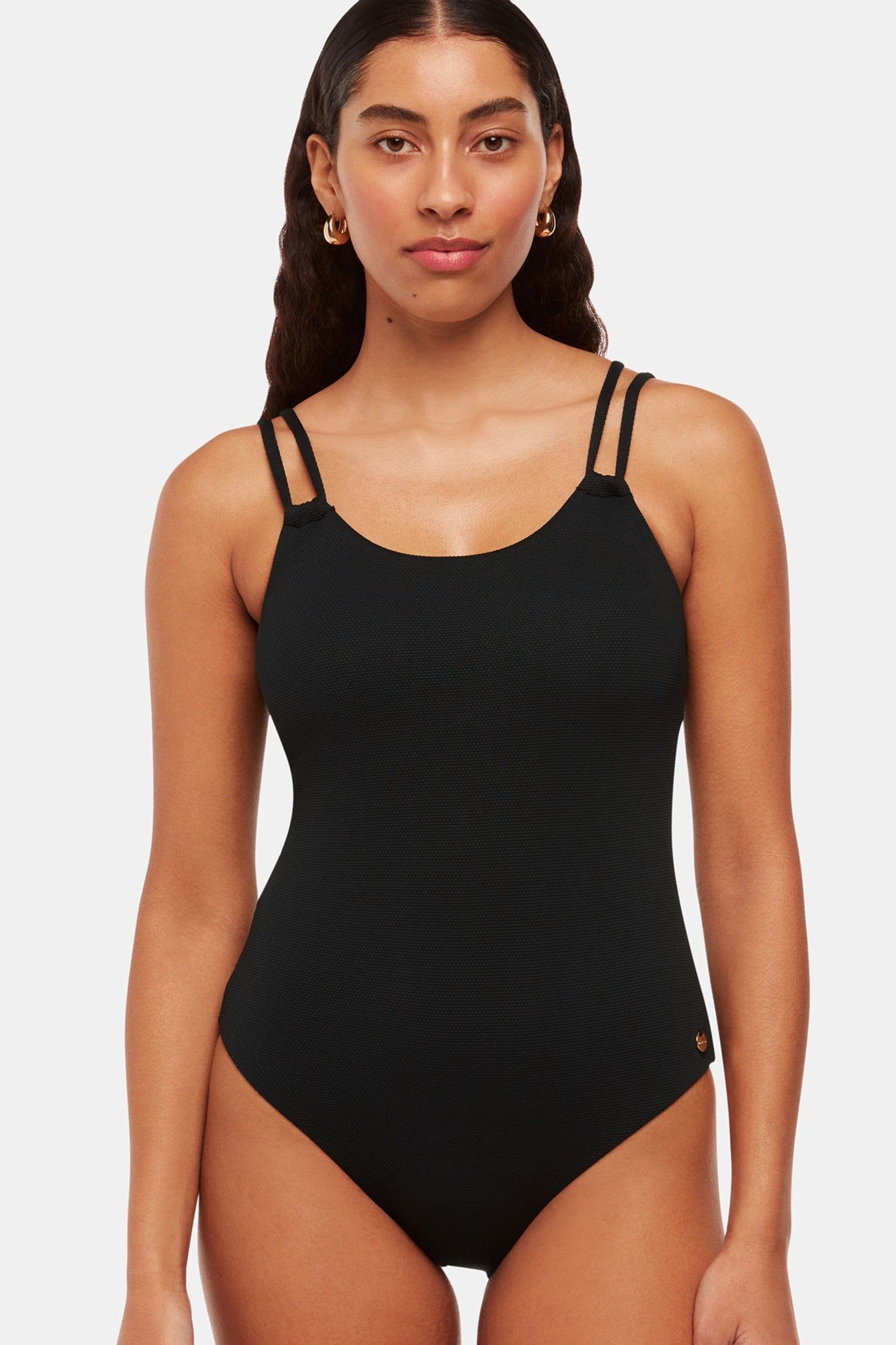 Whistles Double Strap Textured Black Swimsuit - Image 1 of 5