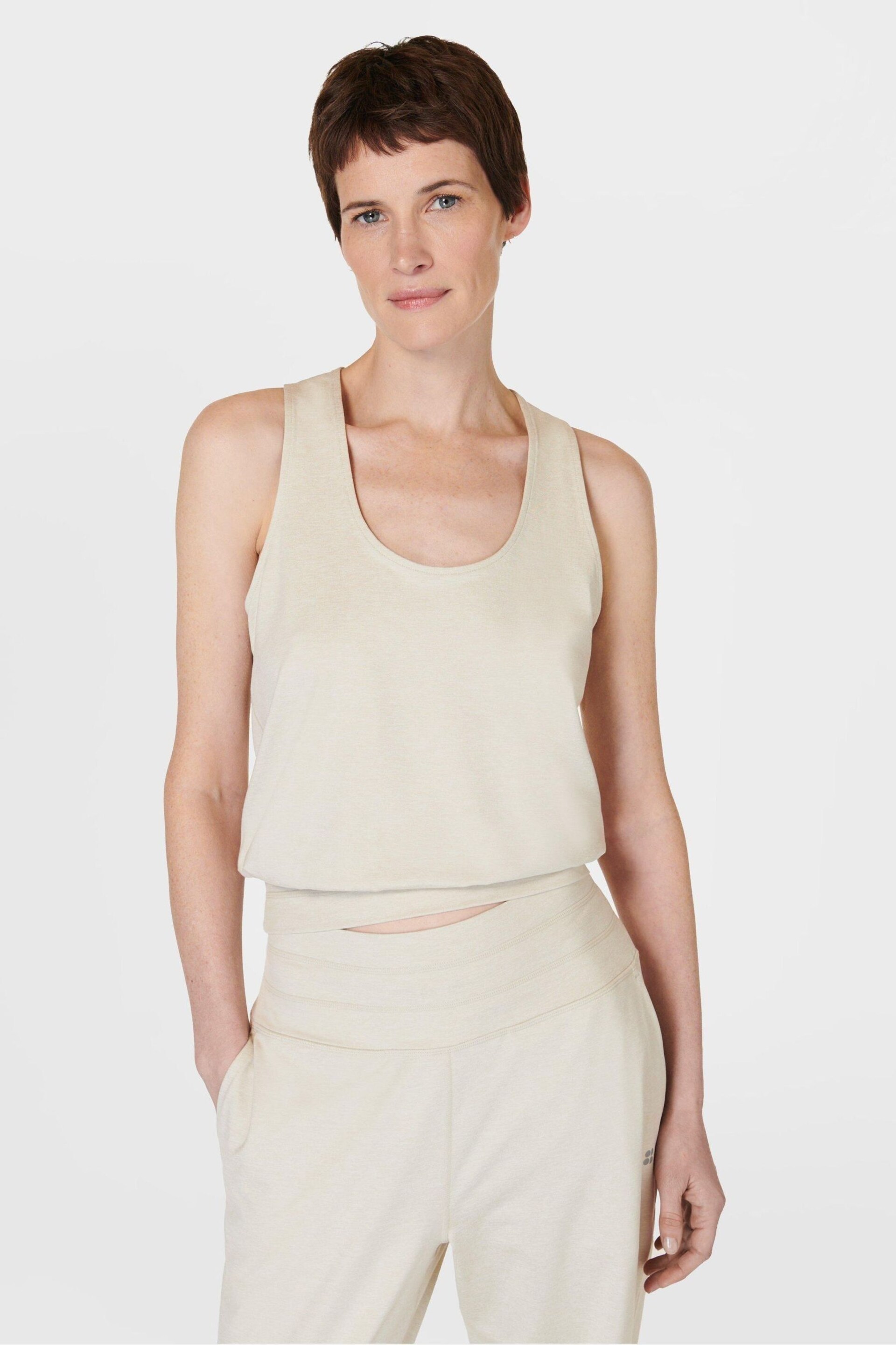 Sweaty Betty Creme Beige Marl Gaia Yoga Tank - Image 2 of 7