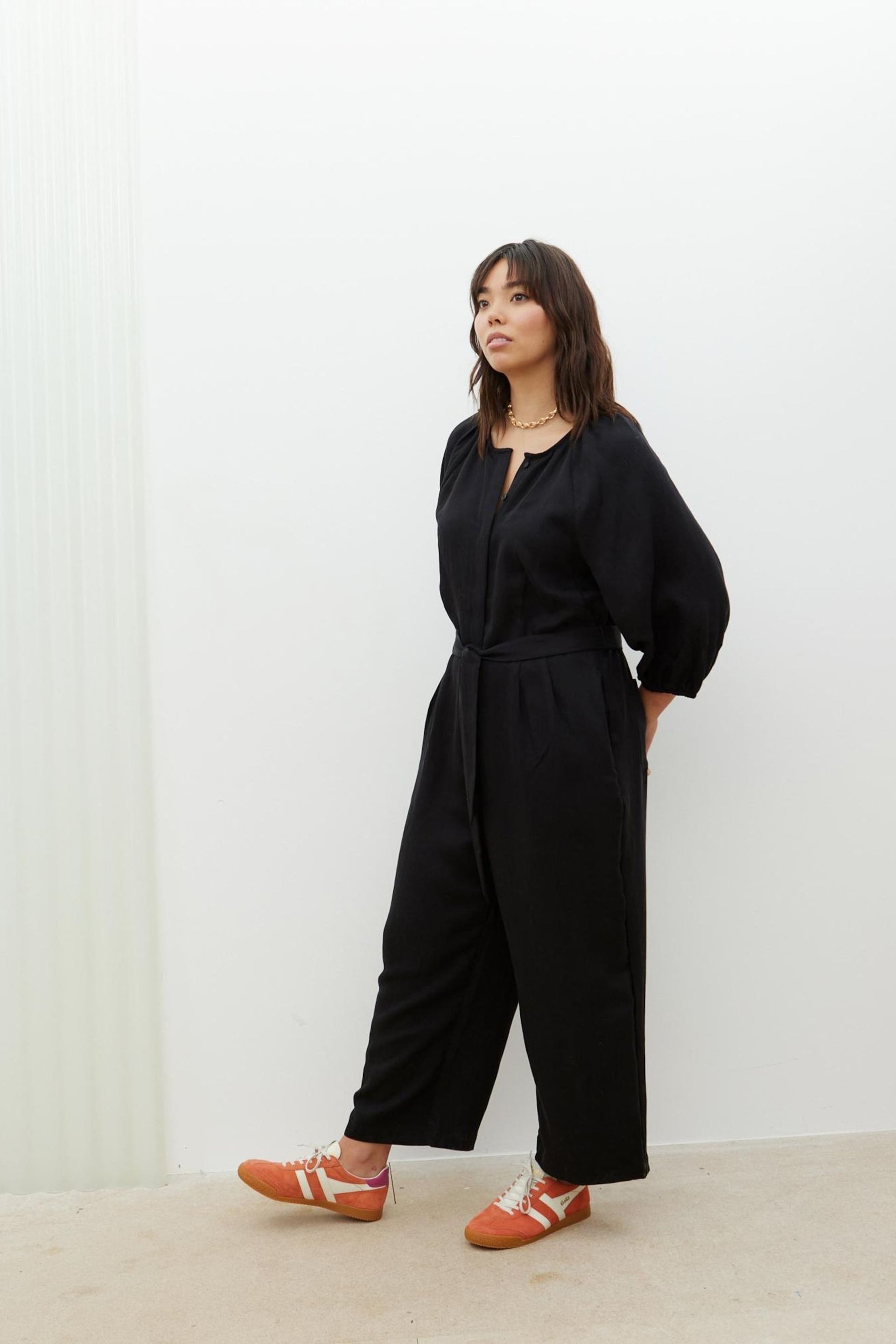 Oliver Bonas Black Collarless Wide Leg Jumpsuit - Image 2 of 9