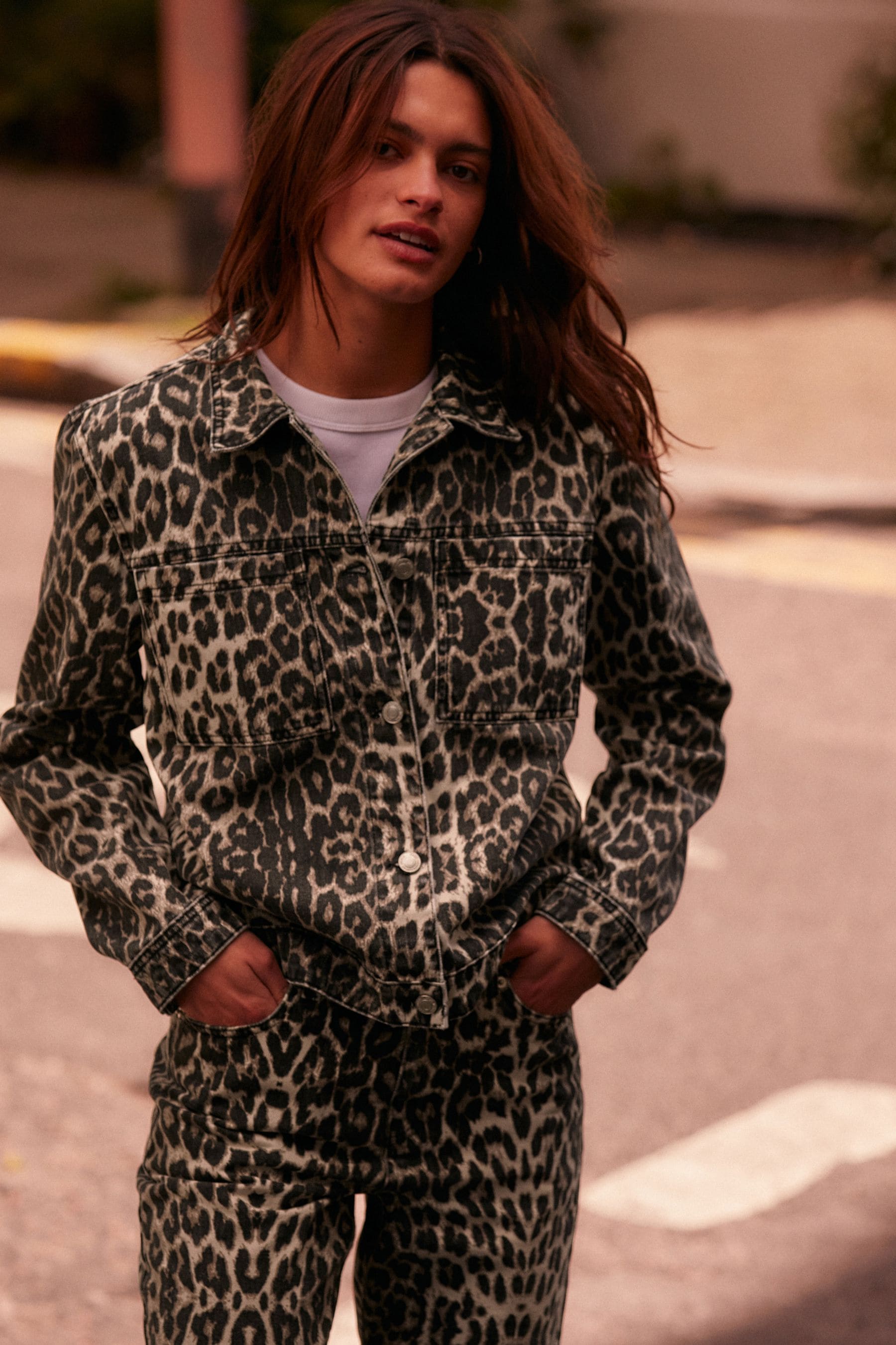 Leopard print denim jacket cheap