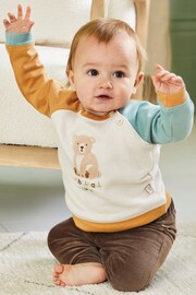 JoJo Maman Bébé Ecru Bear Sweatshirt & Cosy Trouser Baby Set - Image 6 of 10