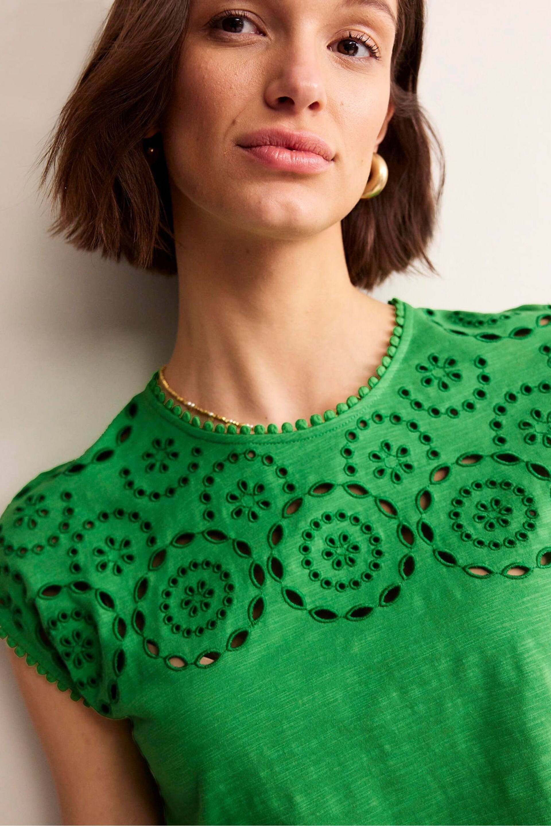 Boden Green Sasha Broderie T-Shirt - Image 2 of 5