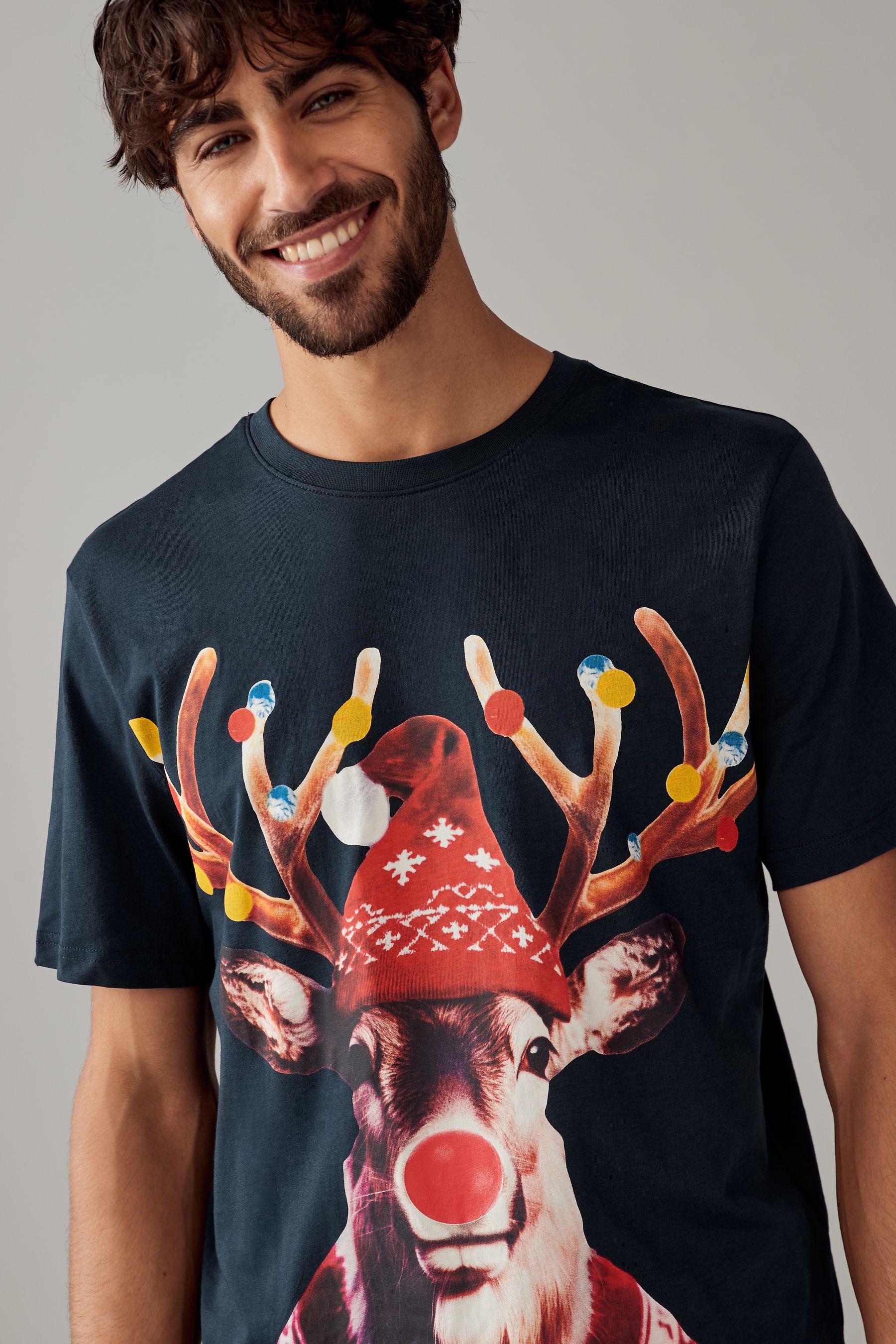 Buy Navy Blue Reindeer Christmas 100 Cotton T Shirt from the Next UK online shop