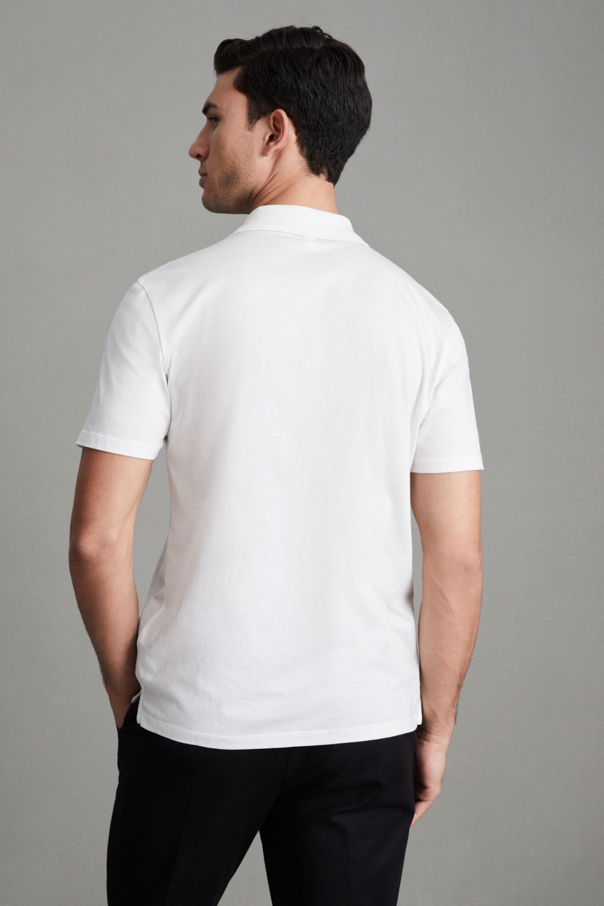 Reiss White Austin Mercerised Cotton Polo Shirt - Image 3 of 6