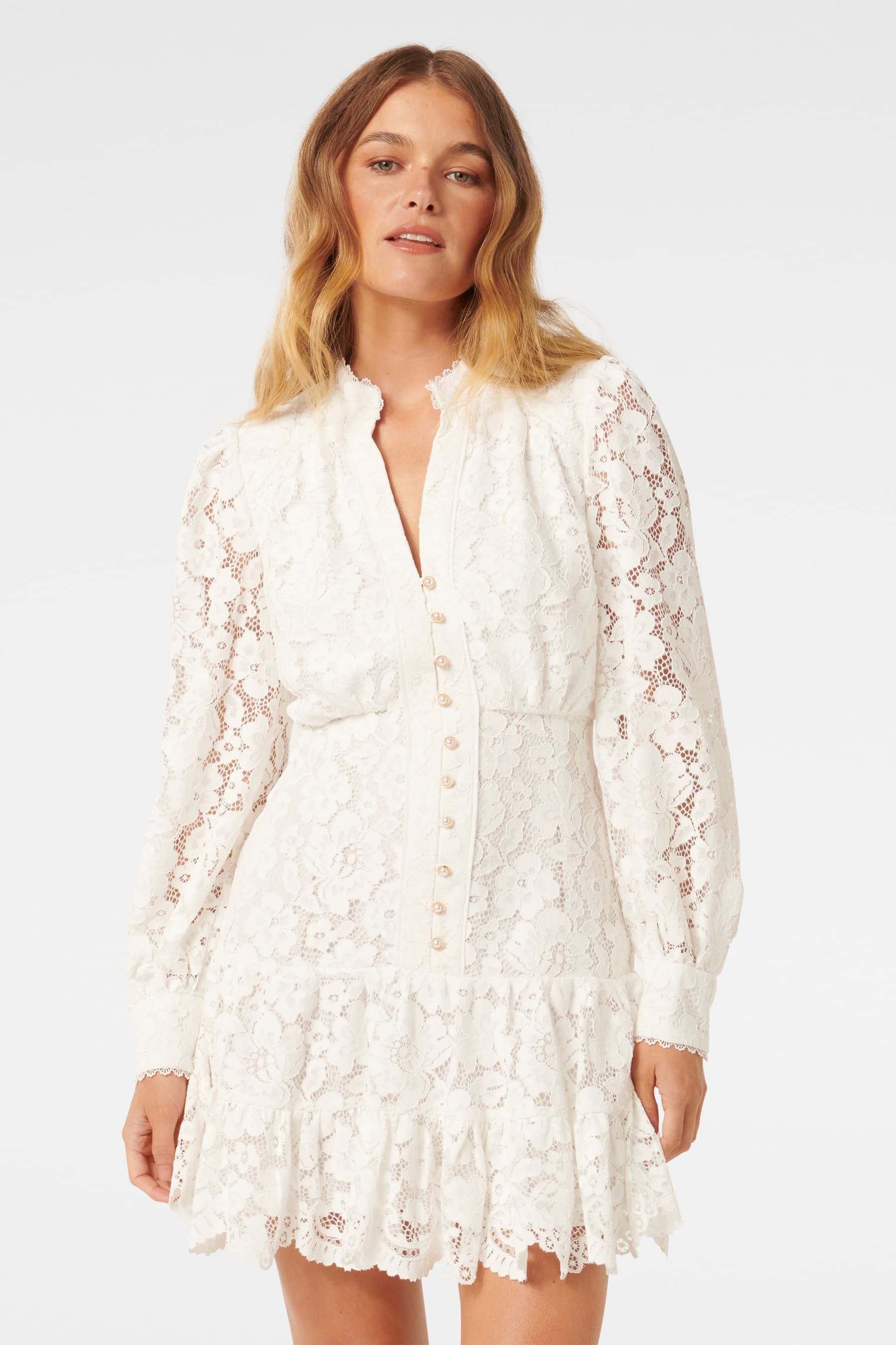 Forever u lace mini dress with bell sleeves in white clearance