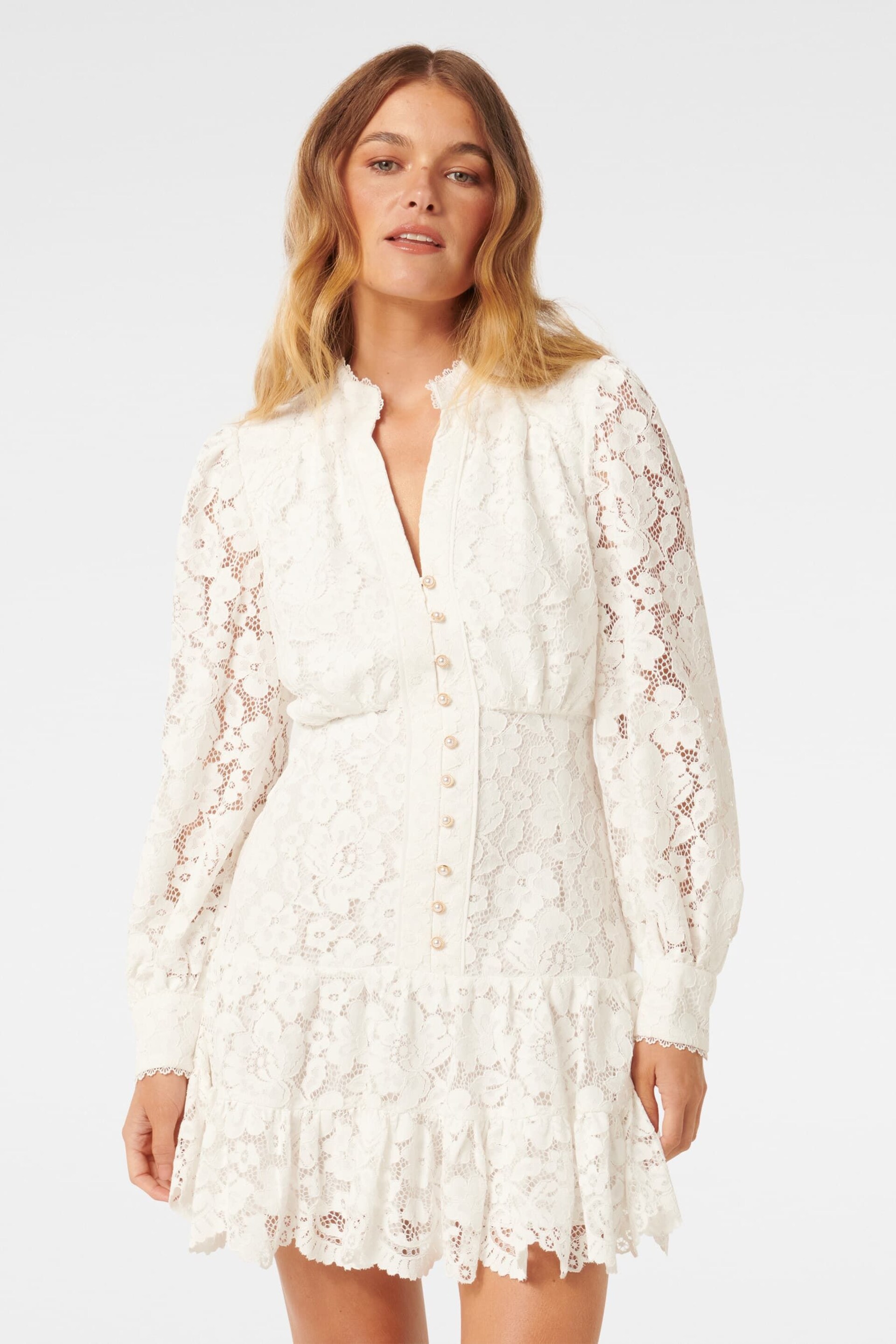 Forever New White Evie Petite Lace Mini Dress - Image 1 of 5