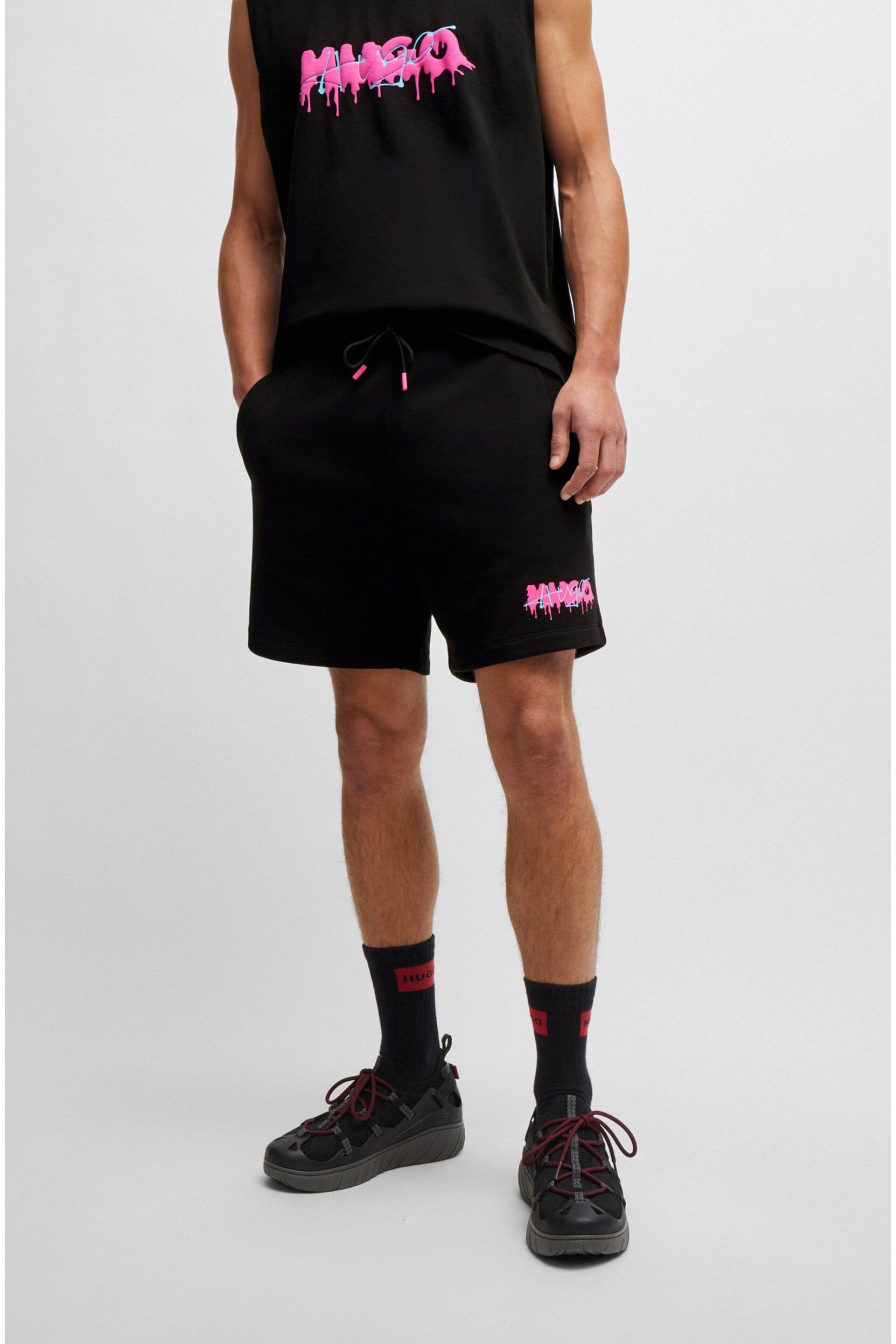 HUGO Cotton-Terry Black Shorts With New-Season Logo - Image 3 of 6