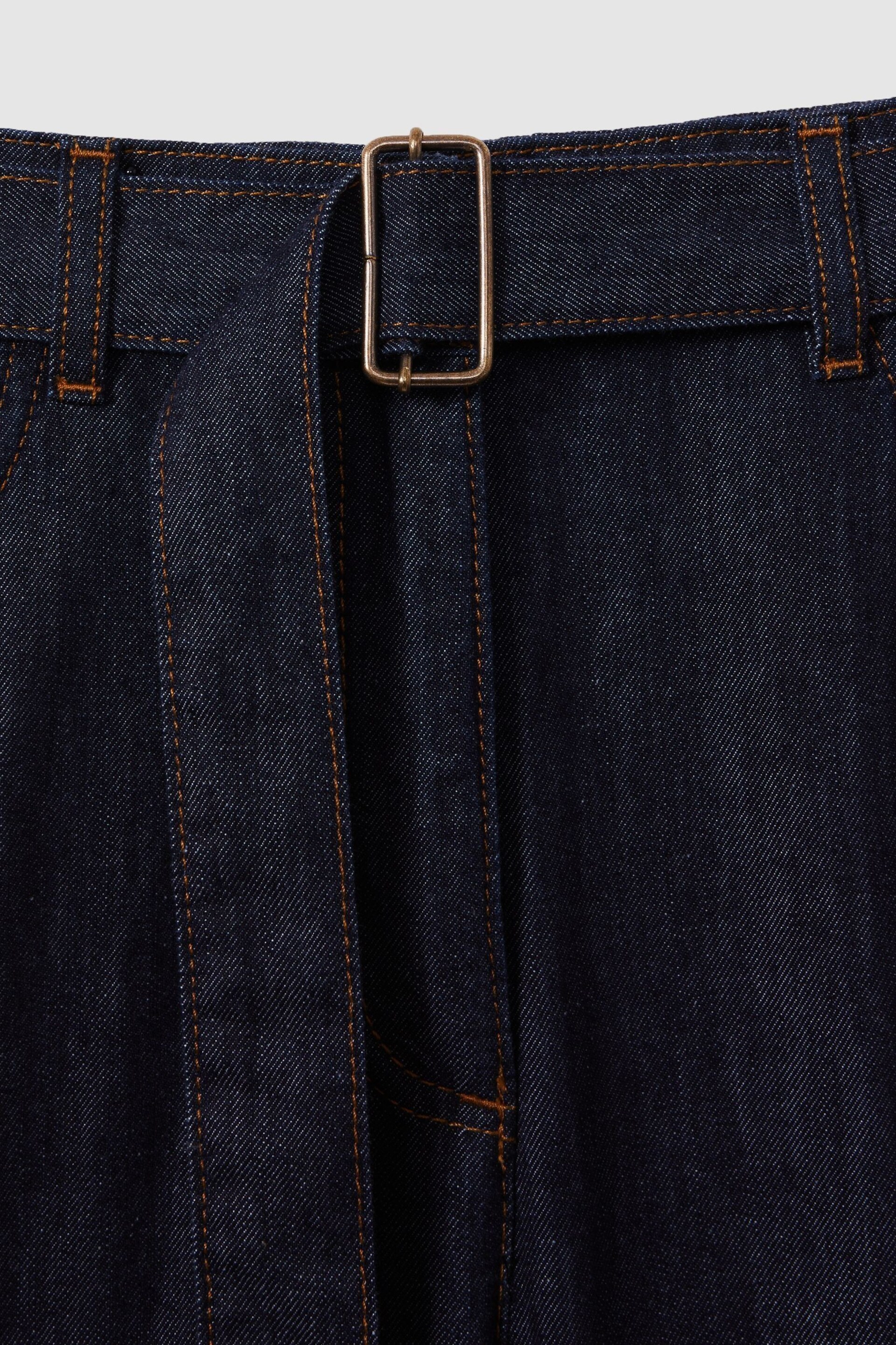 Reiss Dark Blue Luca Belted Wide Leg Jeans - Image 6 of 6